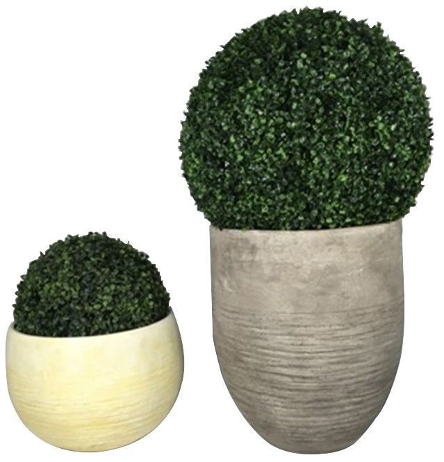 38x30cm Faux Boxwood Ball in Concrete-Look Planter #KD-044