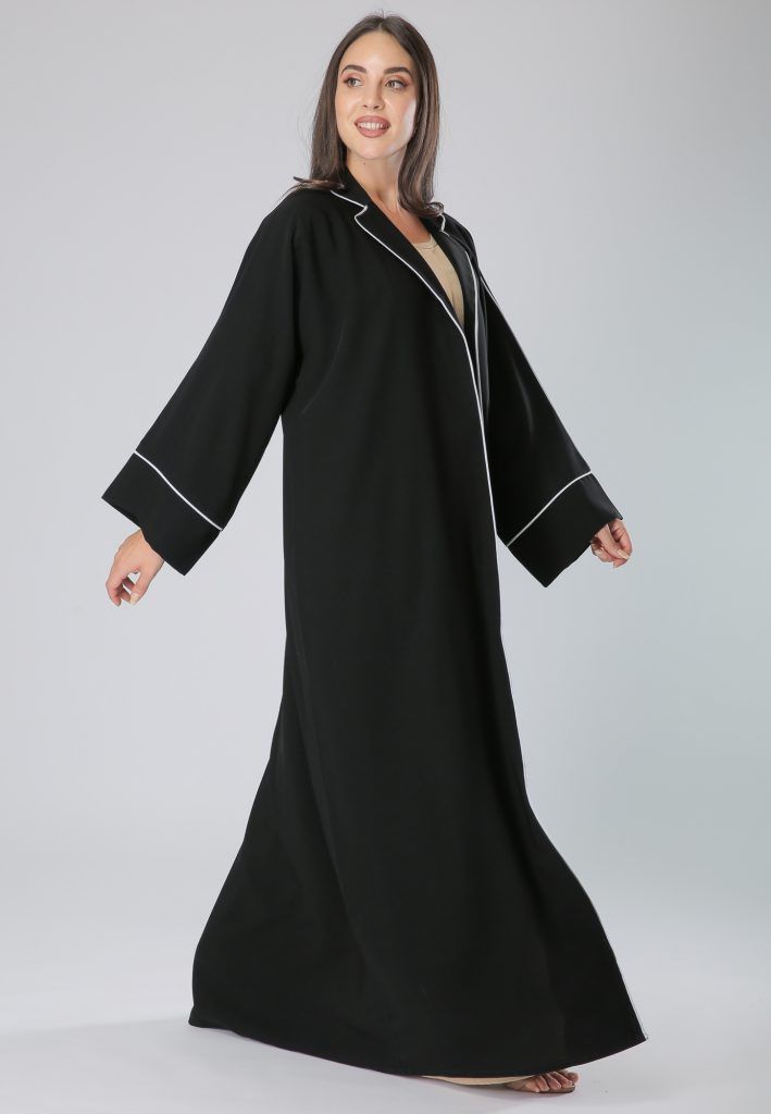 MOiSTREET Black Phua Abaya with with White Piping