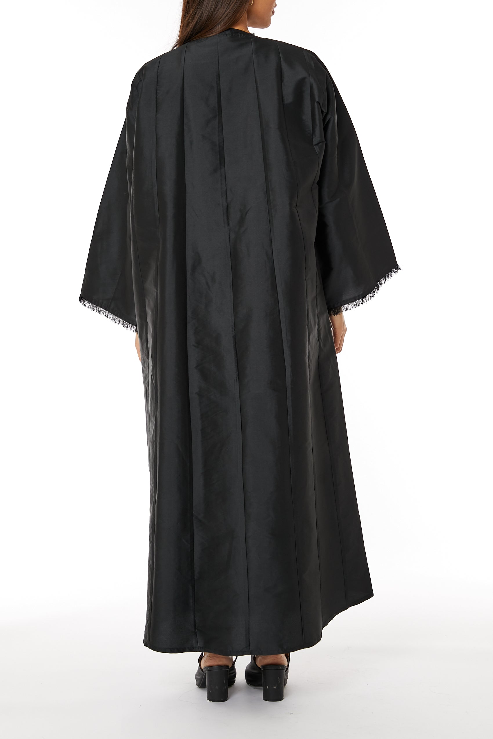 MOiSTREET Black Taffeta Open Abaya with Lace