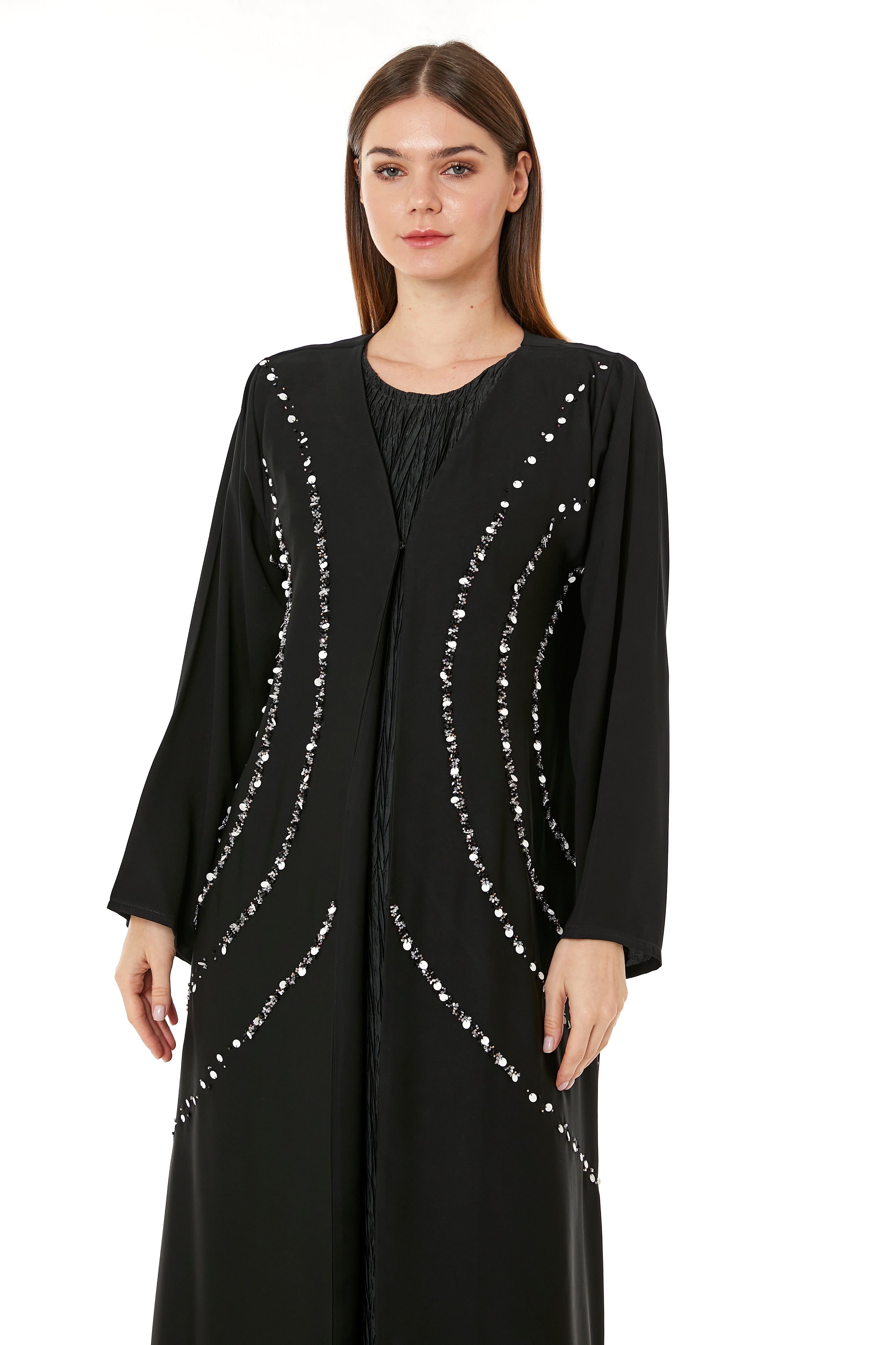 Black Indonesian Crepe Hand Embellished Abaya