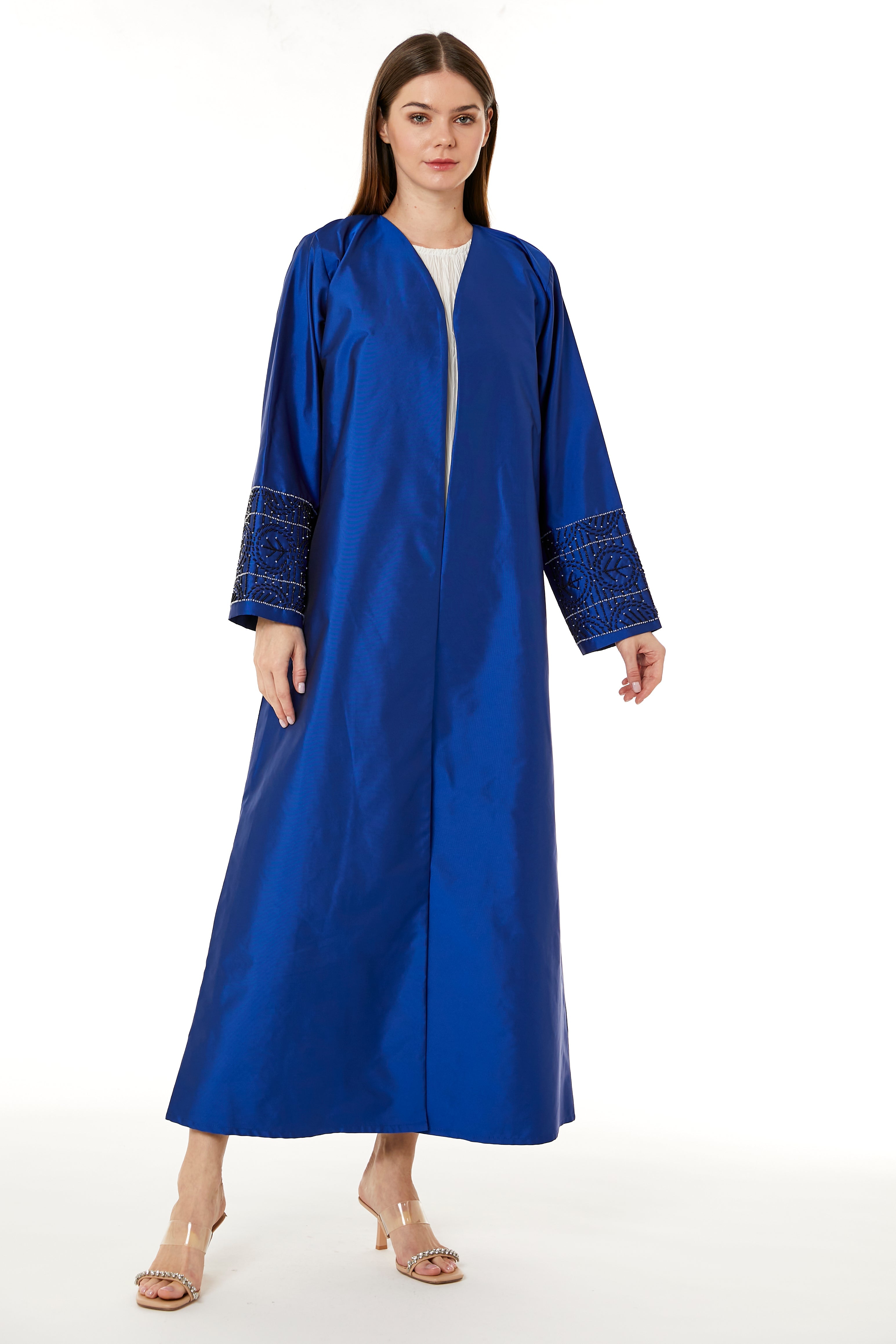 MOiSTREET Royal Blue Victoria Satin Hand Embellished Abaya