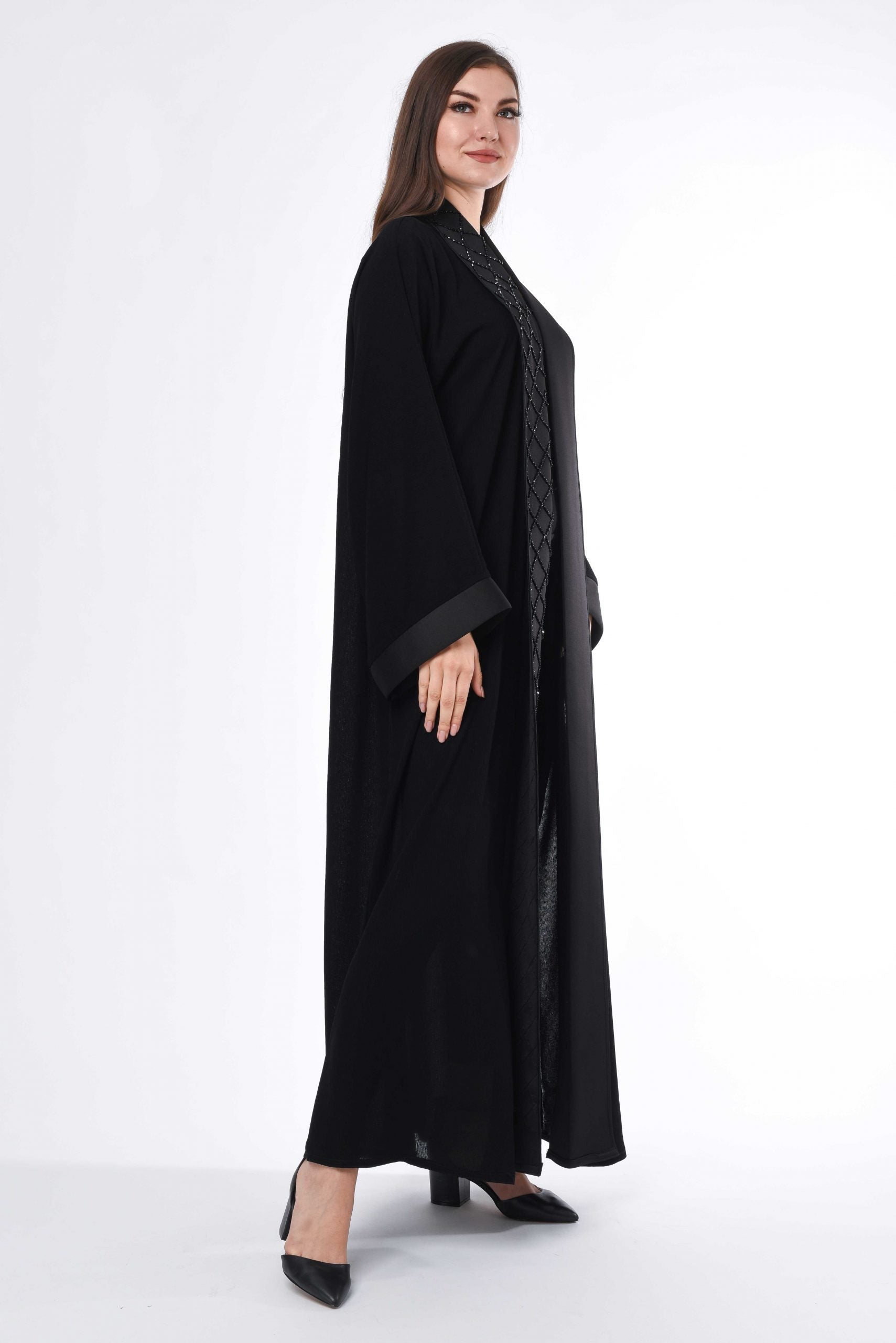 MOiSTREET Black Abaya with Patchwork and Hand Embroidery