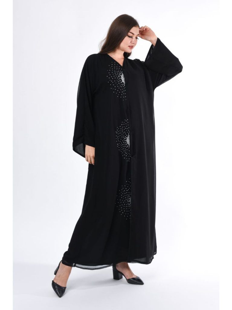 MOiSTREET Black Hand Embroidery Detail Abaya