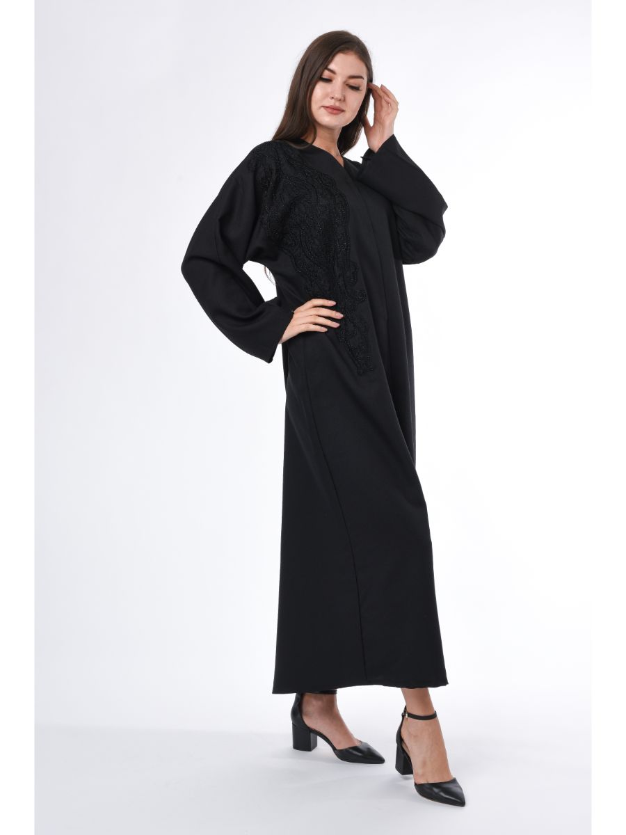 MOiSTREET Black Abaya with  Patchwork Detail