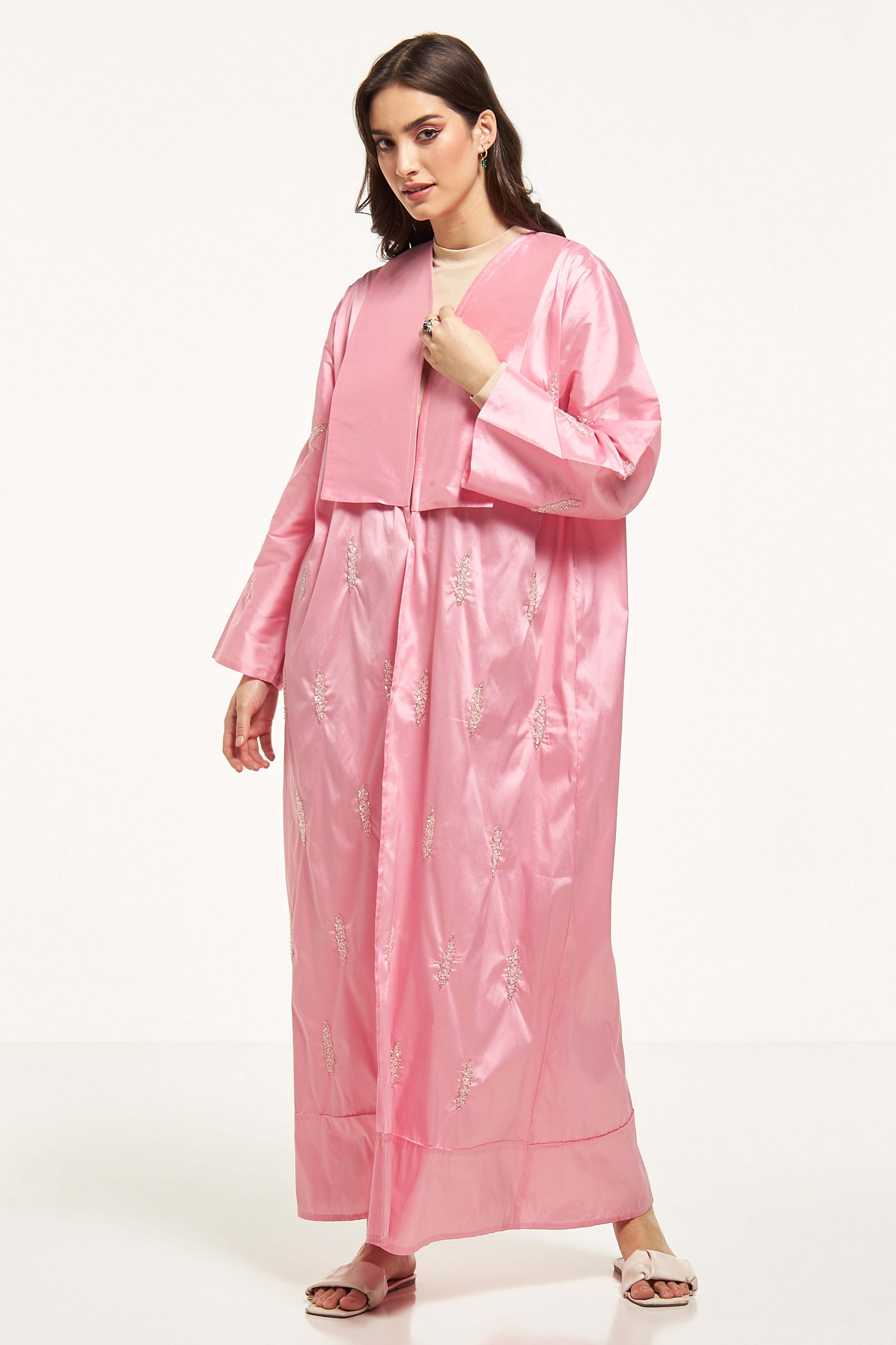 MOiSTREET Bead Embellished Abaya with Sheila