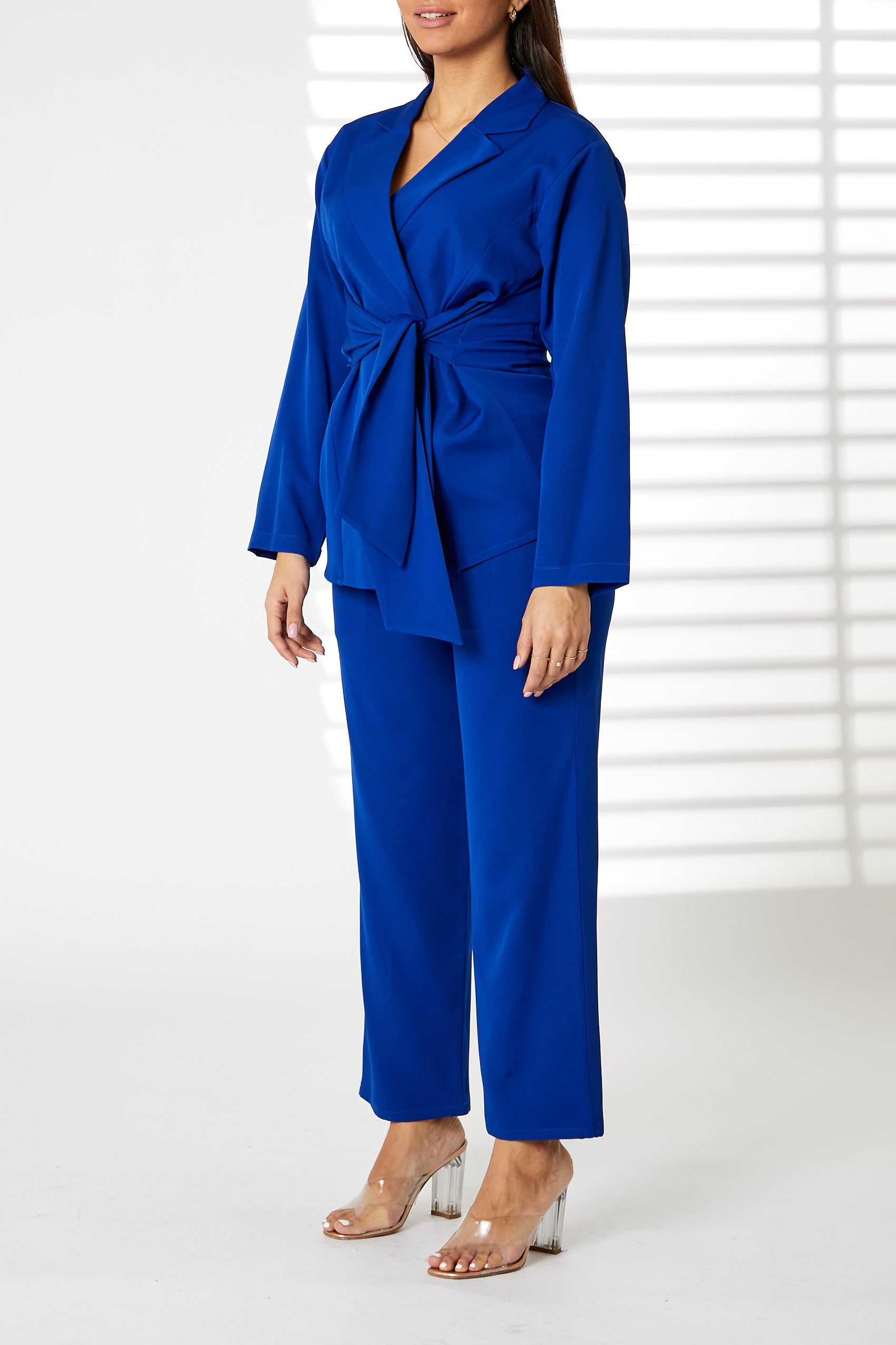 MOiSTREET Blue Barbie Crepe Fabric Blazer and Pants Set