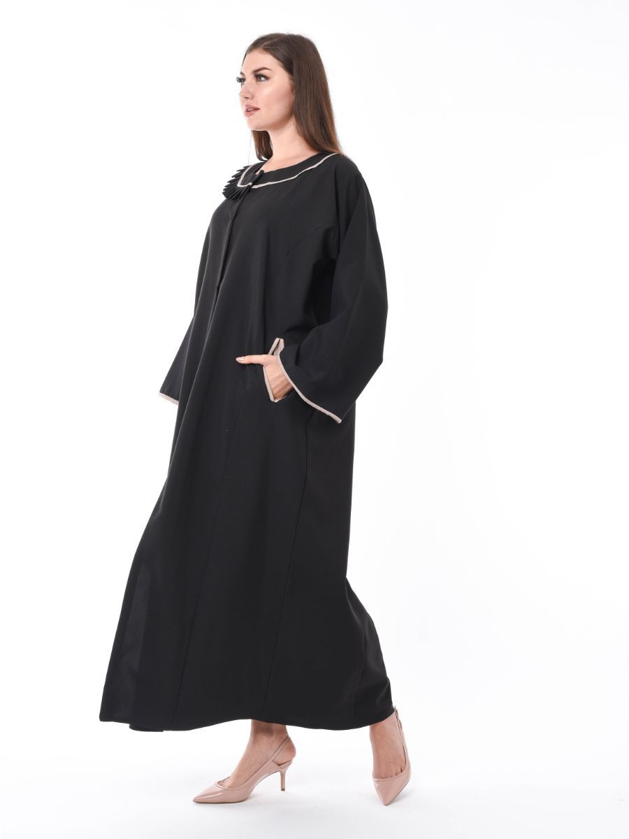 MOiSTREET Black Abaya with Pleated Neck Detailing