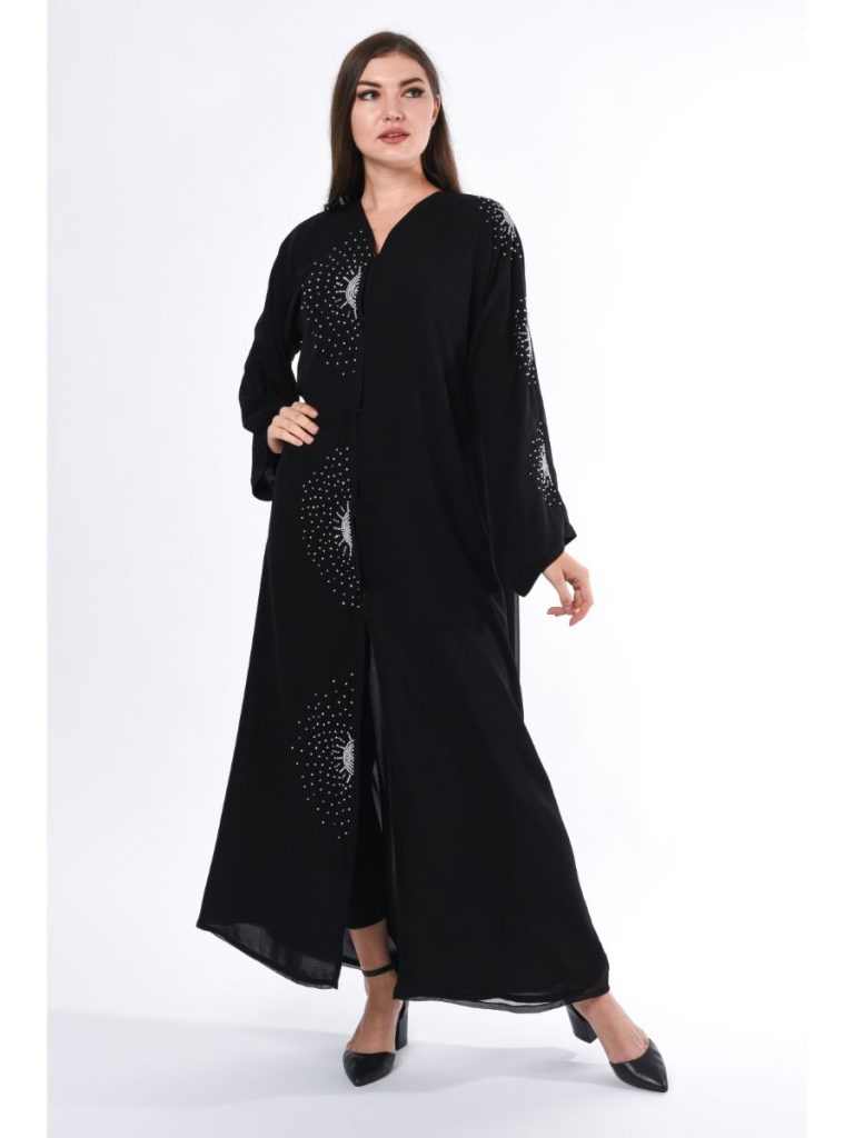 MOiSTREET Black Hand Embroidery Detail Abaya
