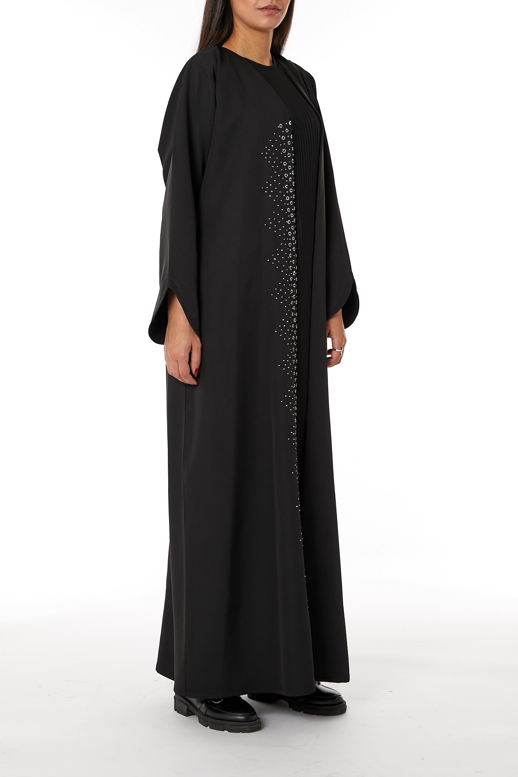 MOiSTREET Black Front Embroidered Nida Open Abaya