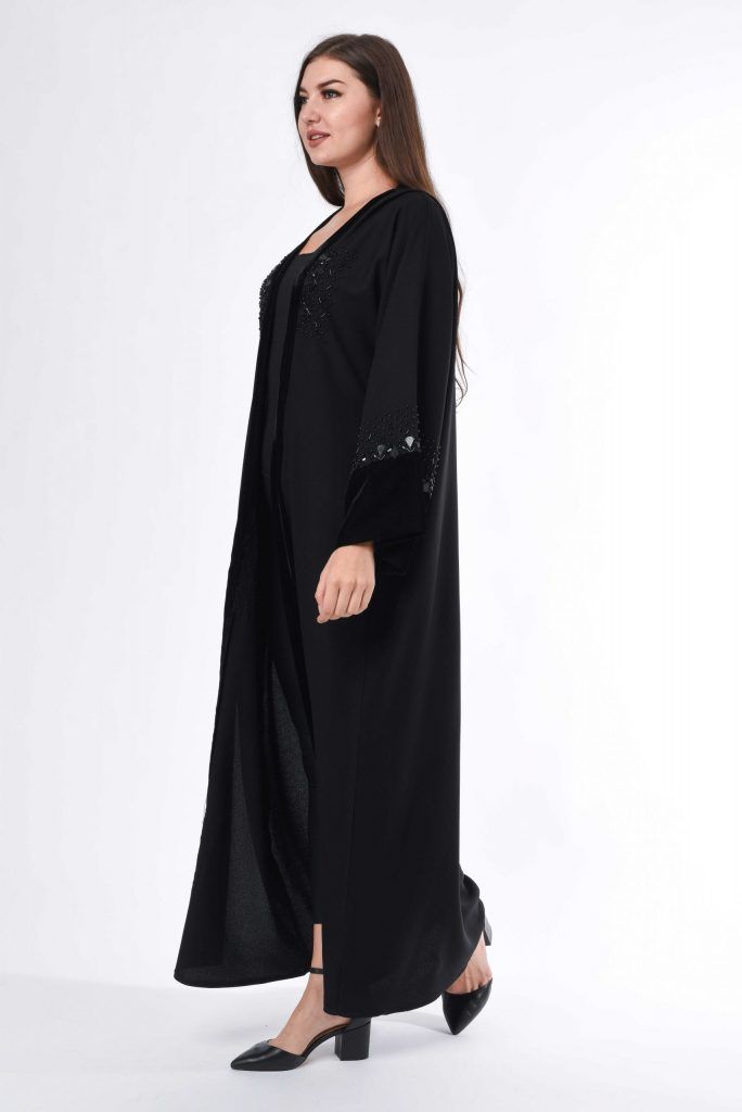 MOiSTREET Front Open Abaya With Hand Embroidery