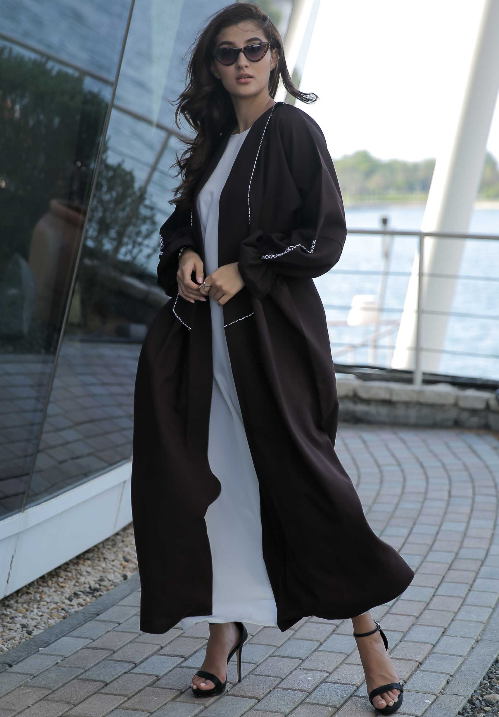 MOiSTREET Brown Abaya with Thread Weaving