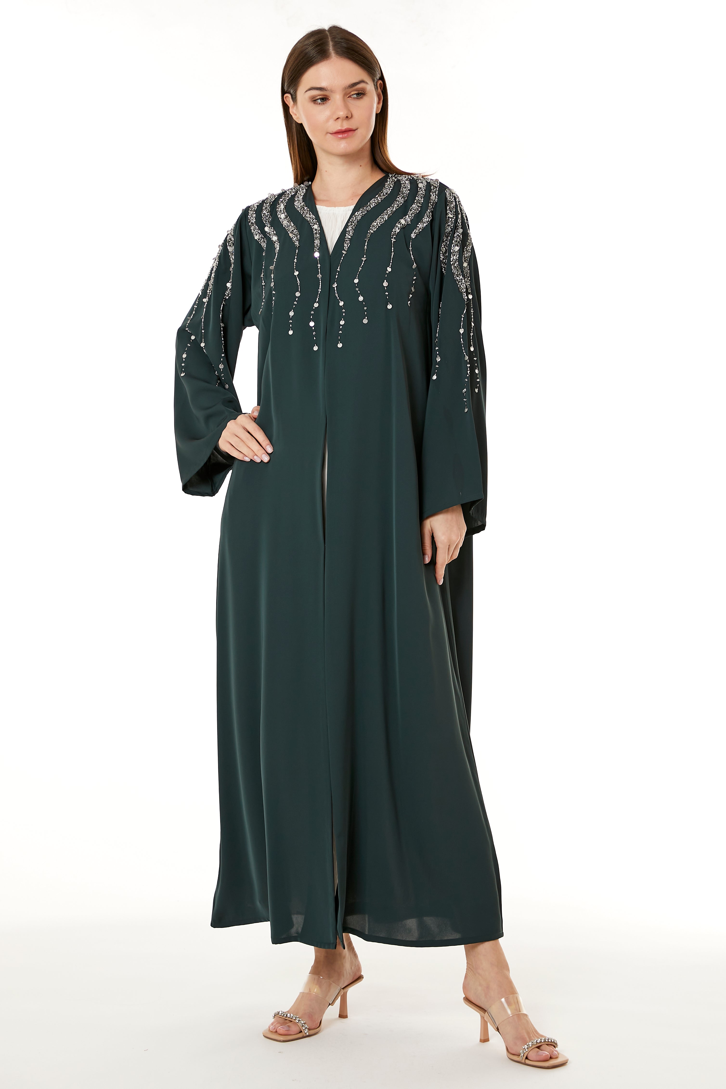 Dark Green Korean Nida Hand Embellished Abaya