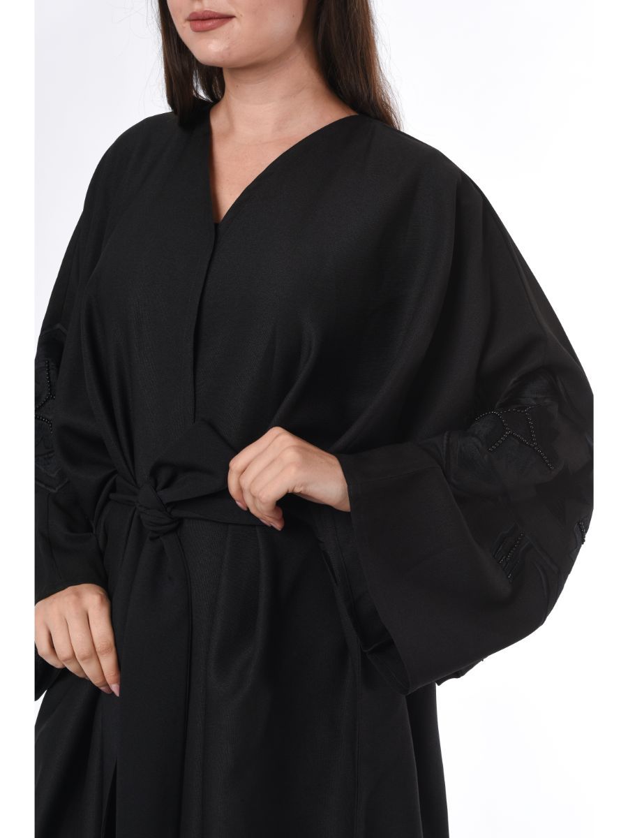 MOiSTREET Black Abaya with Embroidery