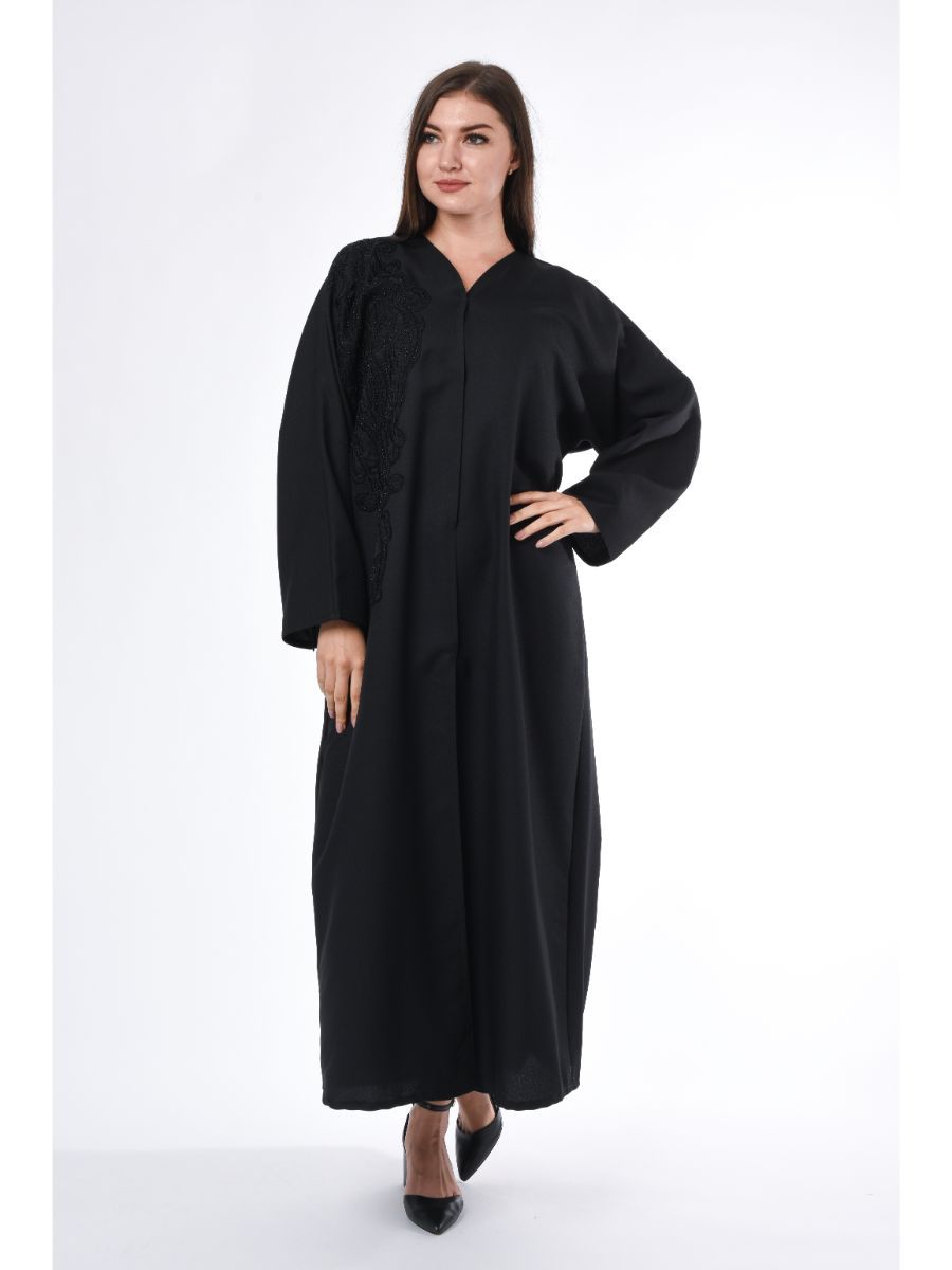 MOiSTREET Black Abaya with  Patchwork Detail