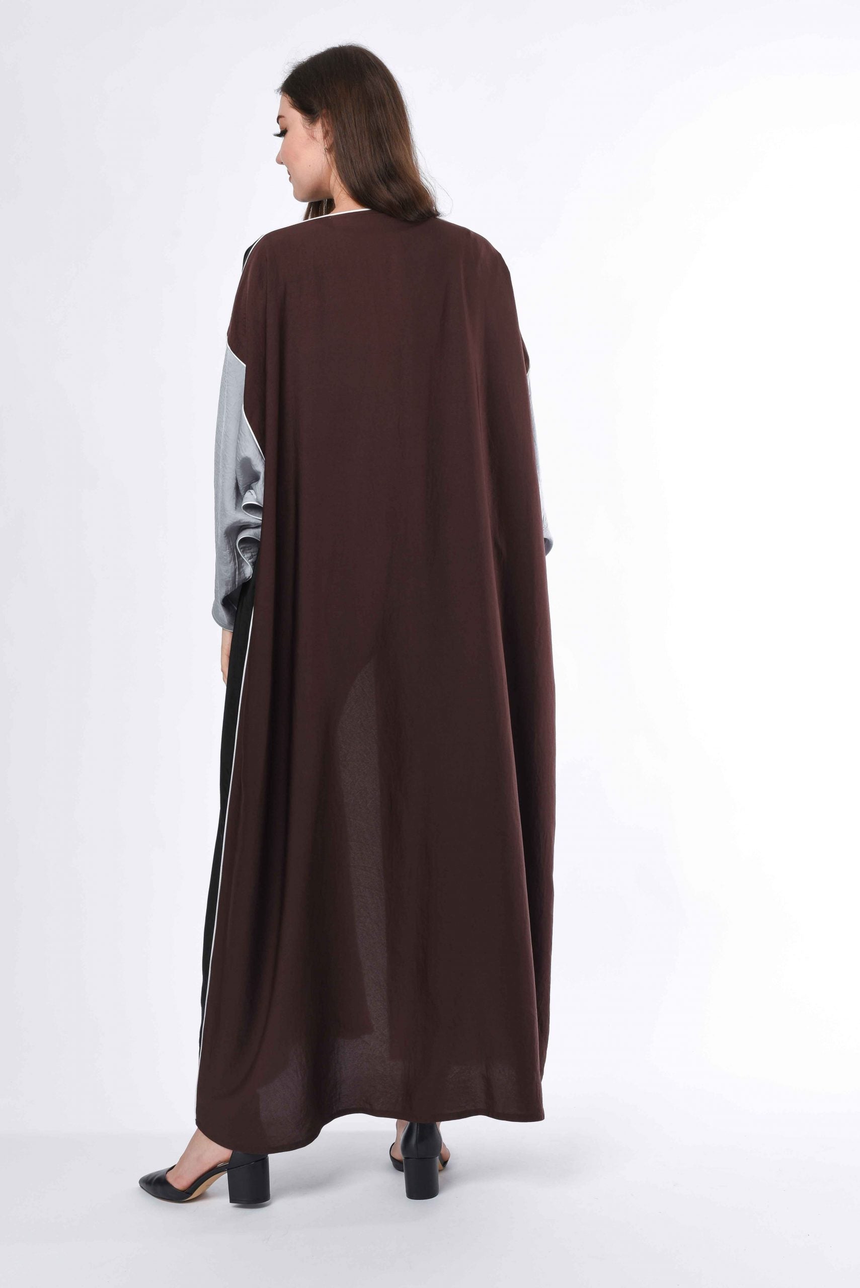 MOiSTREET Grey Brown Abaya with Hand Buck Stitch