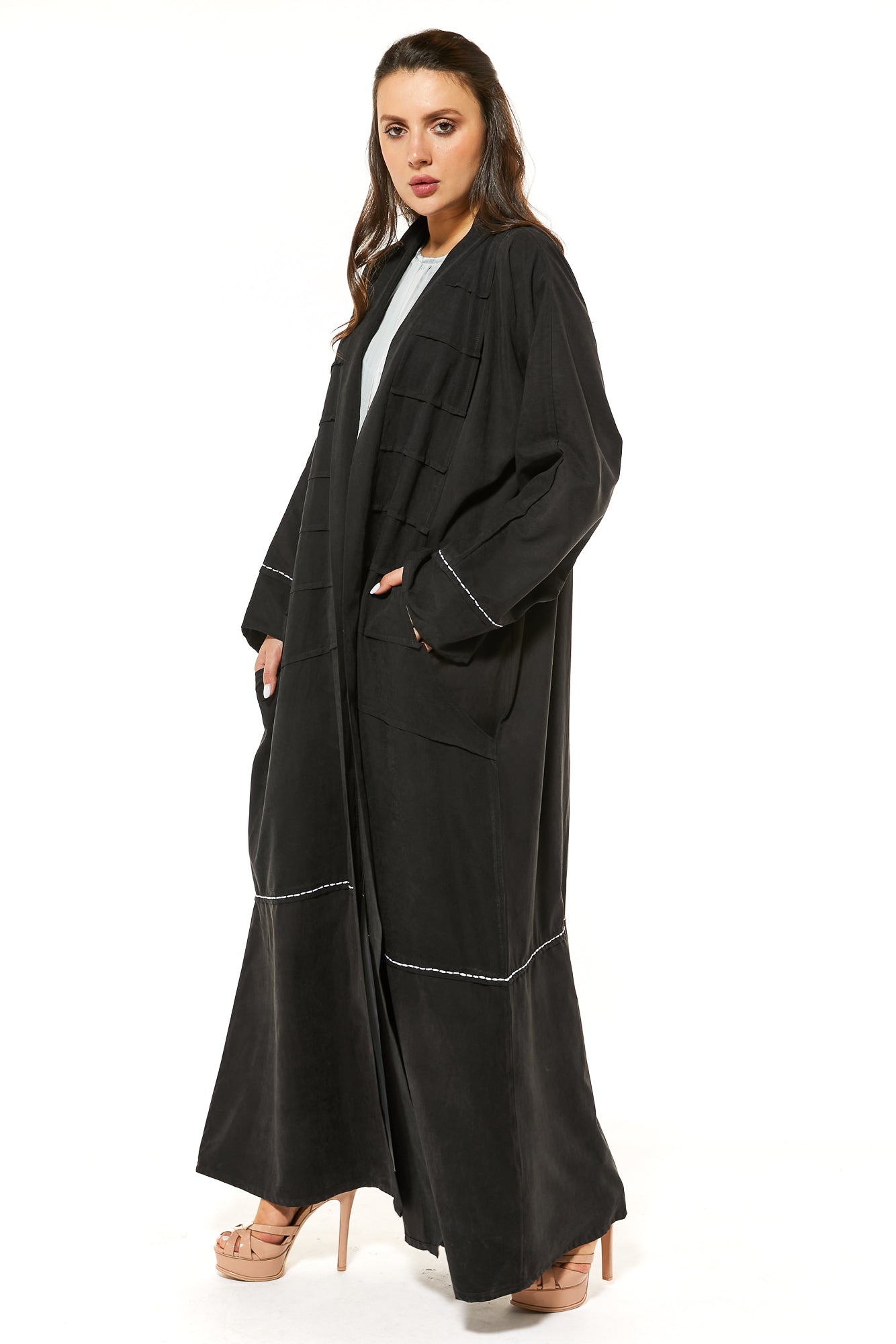 MOiSTREET Black Casual Abaya with Threadwork Detailing