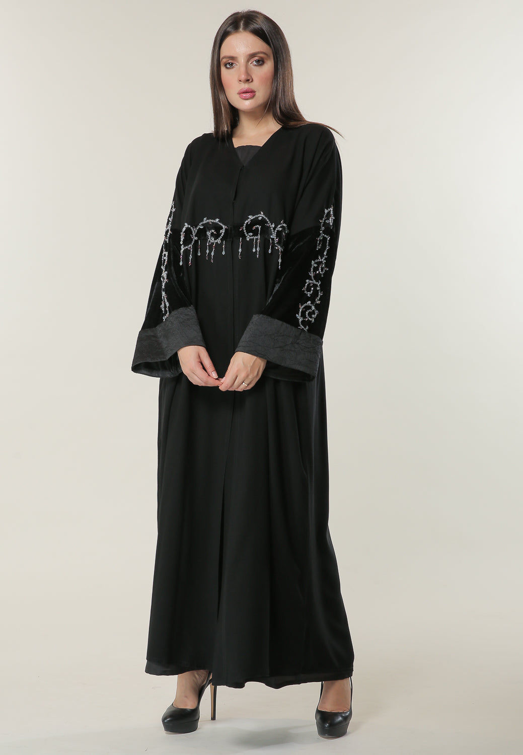MOiSTREET Embellished Black Abaya with Handwork