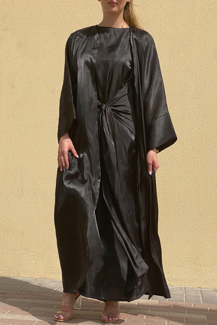 MOiSTREET Rotana Shimmer Black Abaya Set Comes With 3 Piece