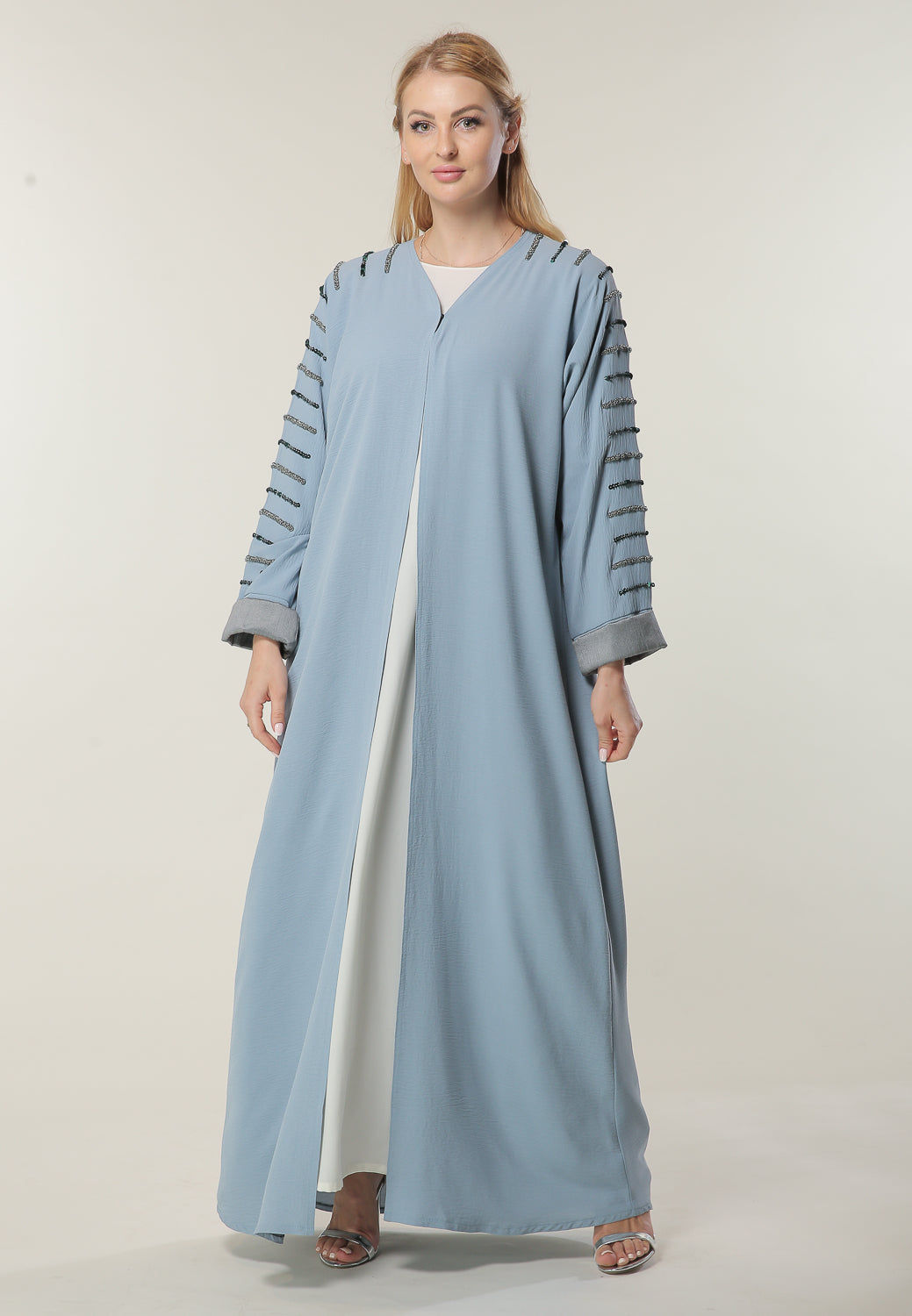 MOiSTREET Blue Abaya with Handwork
