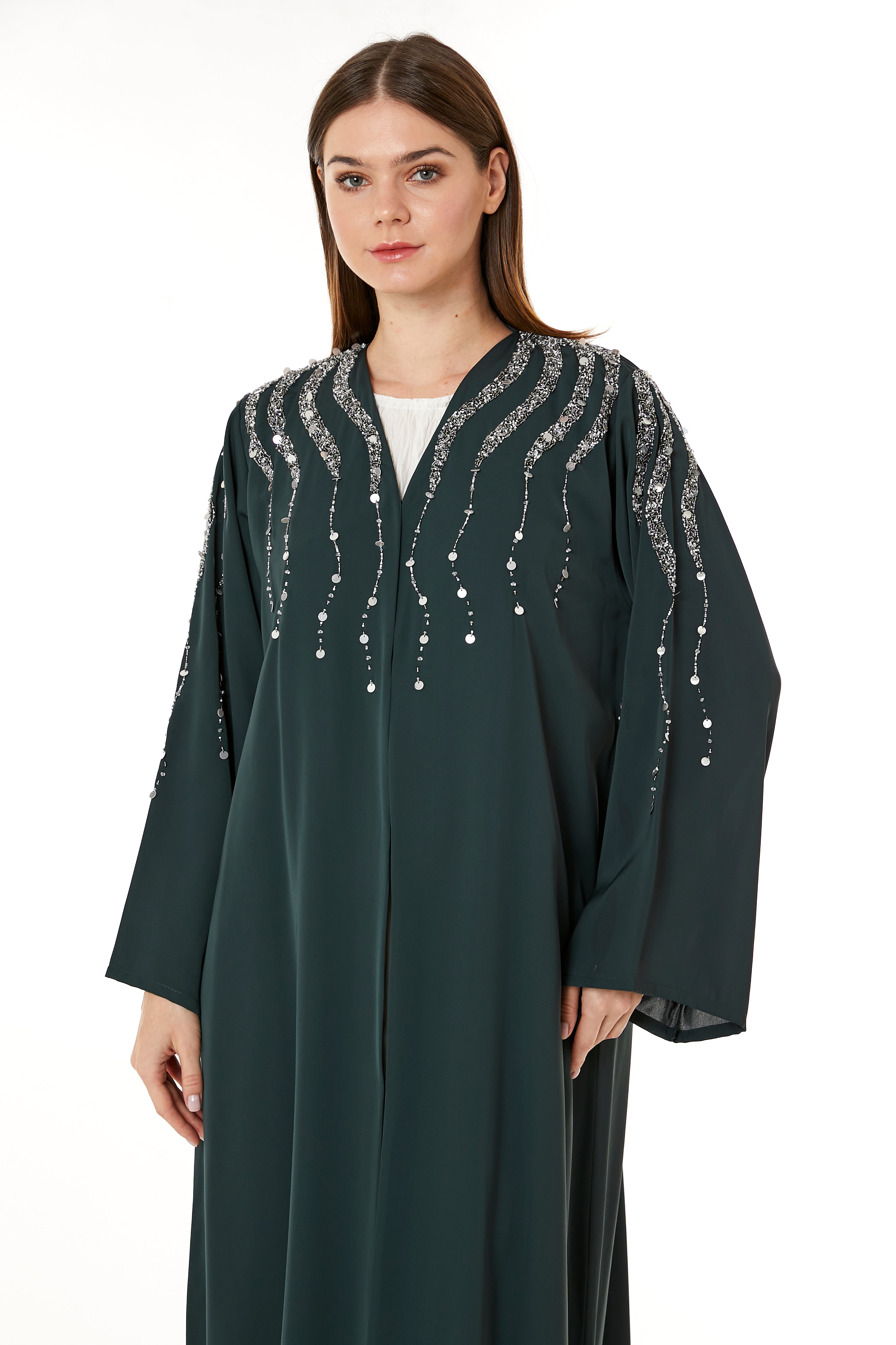 Dark Green Korean Nida Hand Embellished Abaya