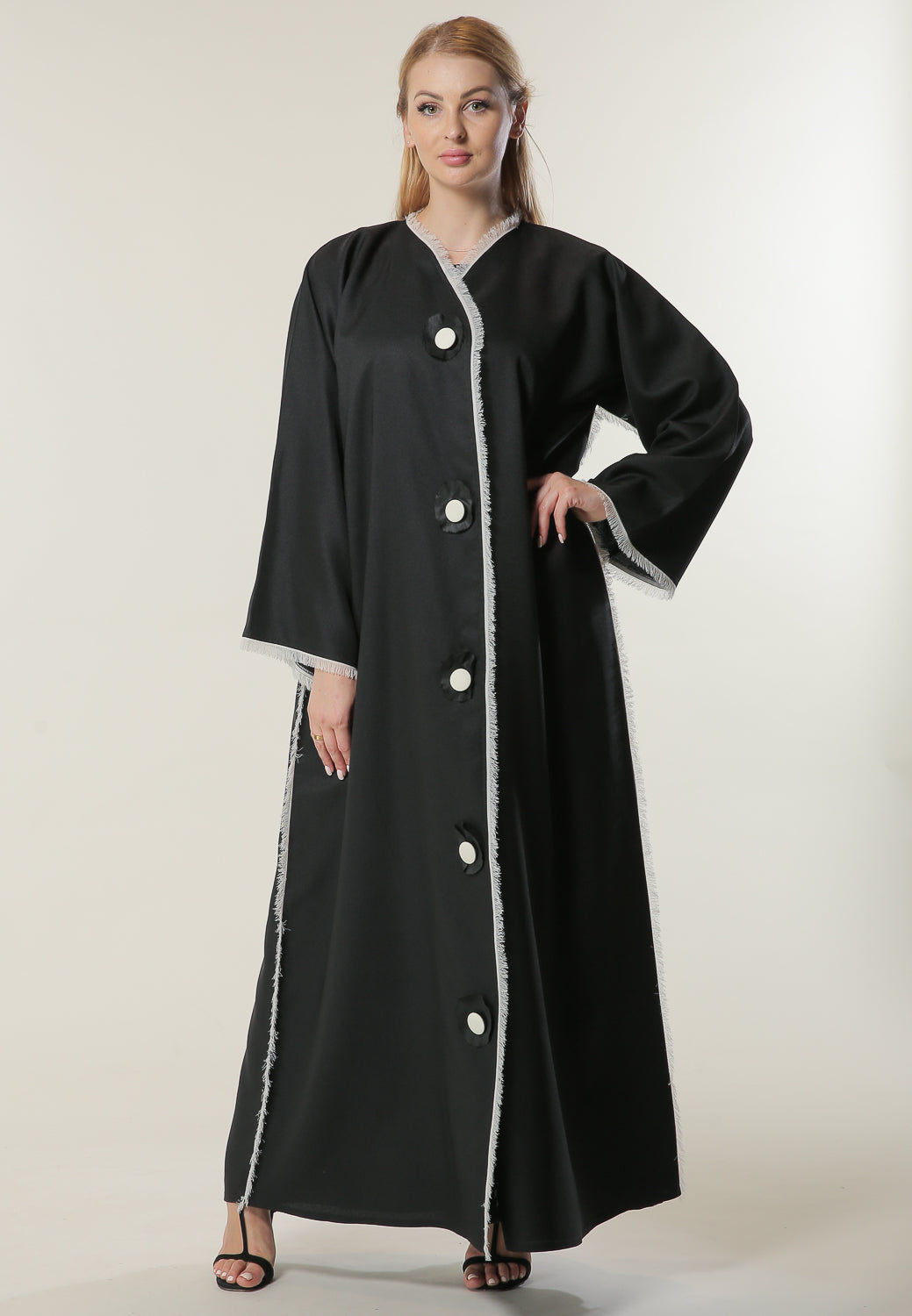 MOiSTREET Black Abaya with Fringed Lace