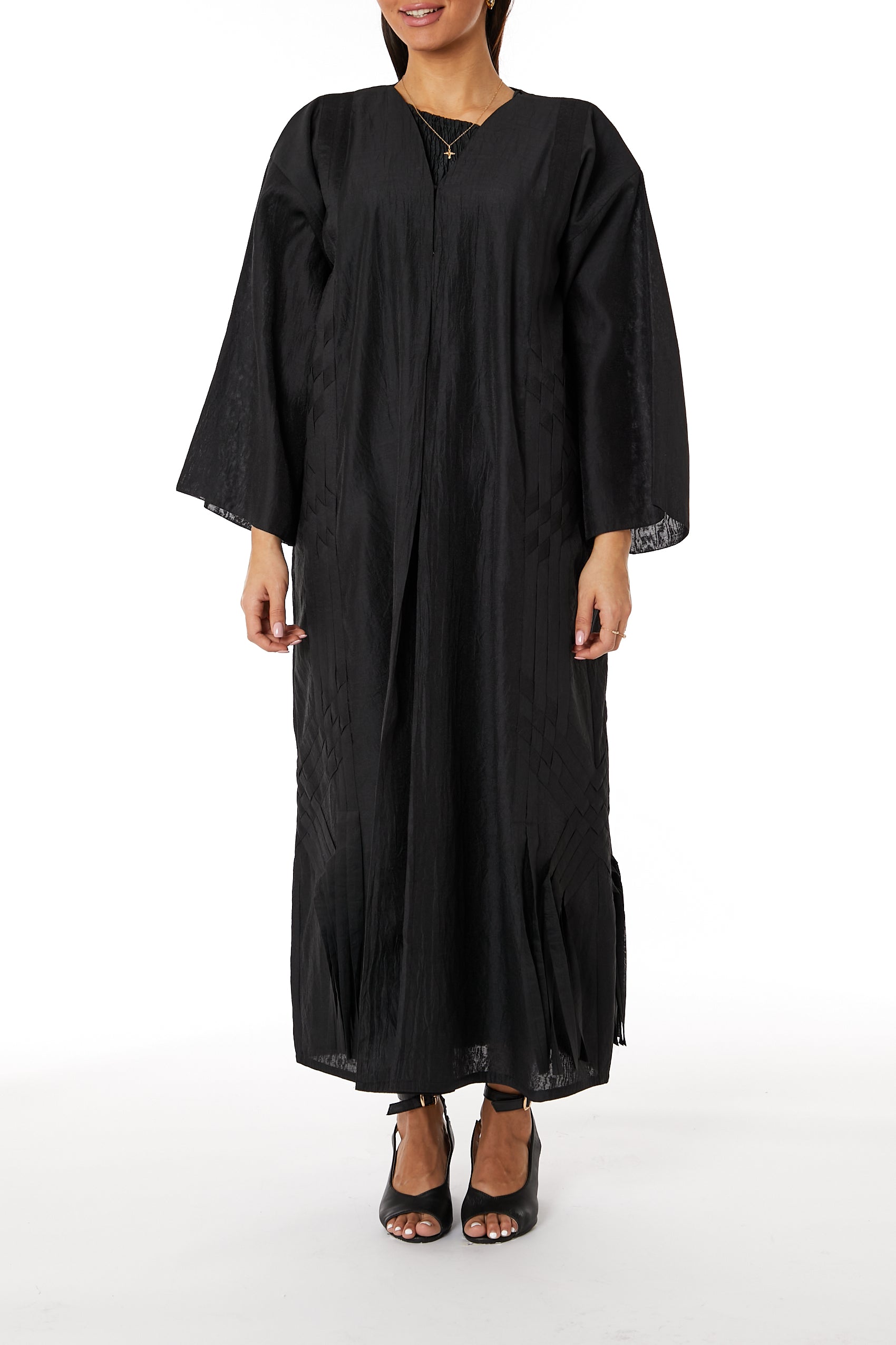 MOiSTREET Black Criss-Cross Linen Abaya