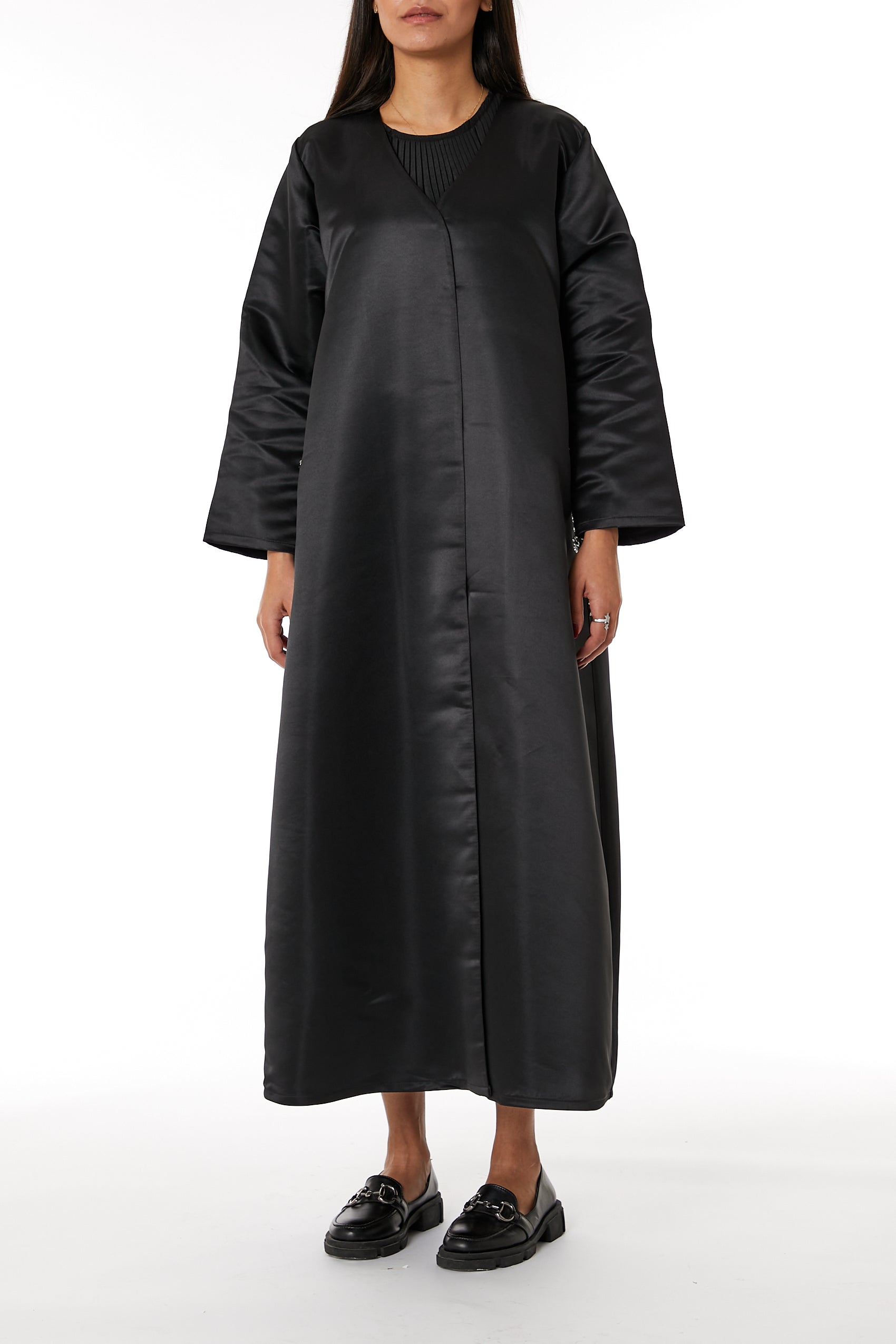 MOiSTREET Black Bridal Satin Embroidered Abaya