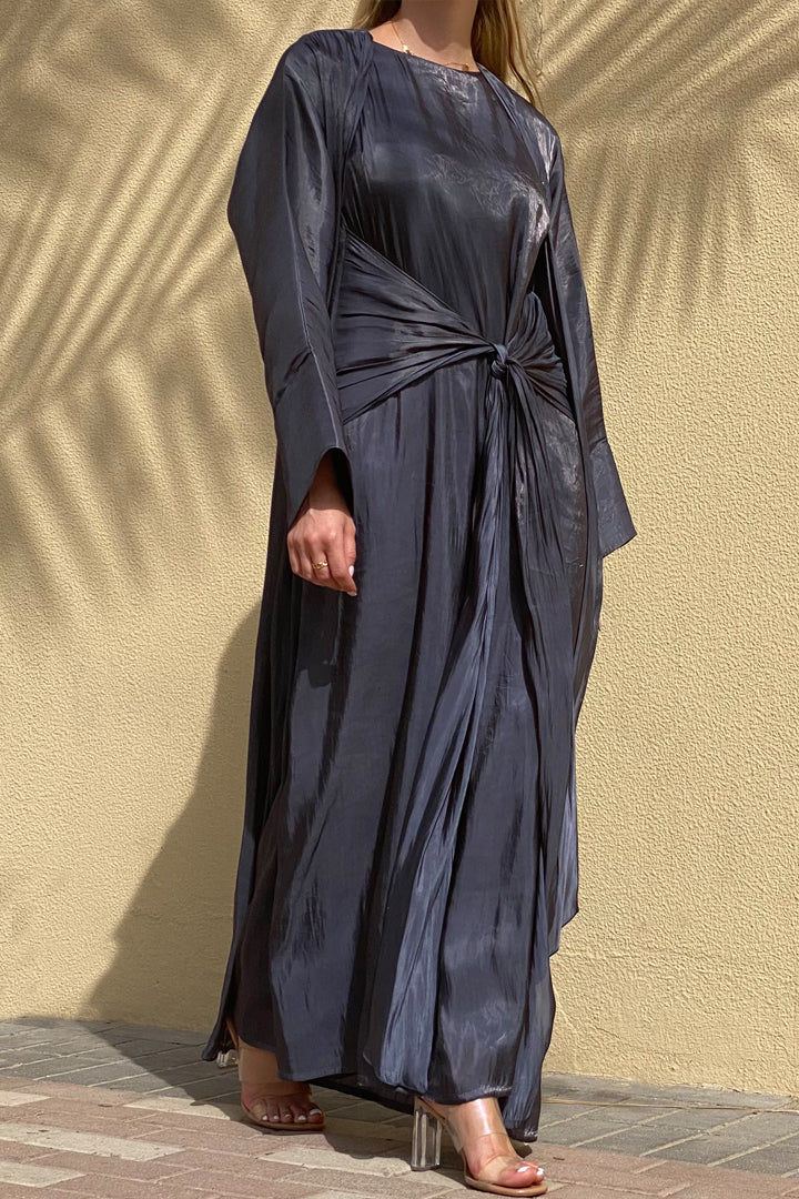 MOiSTREET Rotana Shimmer Mid Grey Abaya Set Comes With 3 Piece