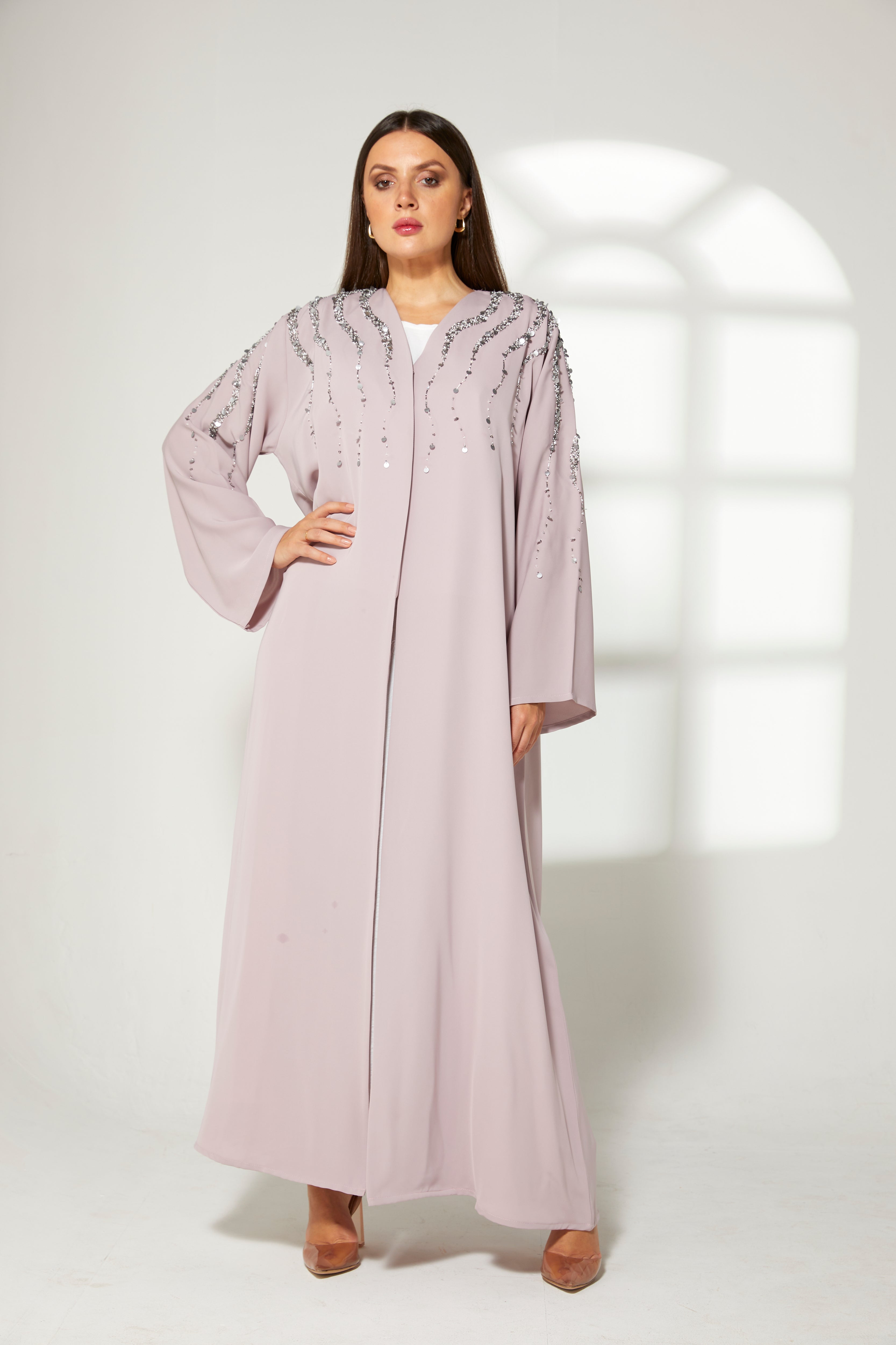 MOiSTREET Lavender Korean Nida  Embroidered Abaya