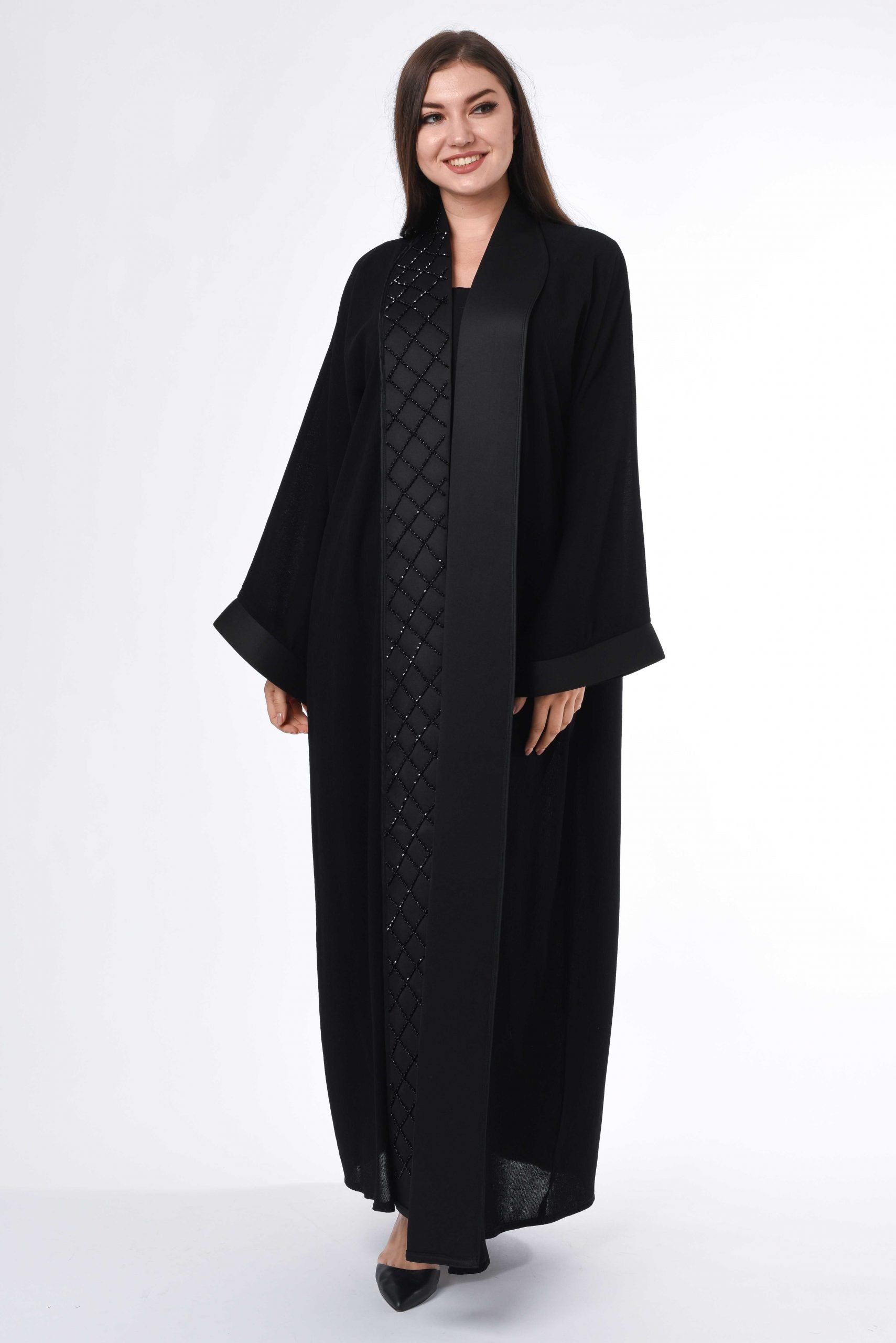 MOiSTREET Black Abaya with Patchwork and Hand Embroidery