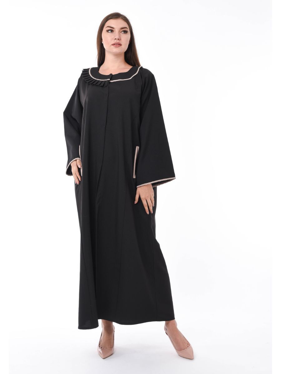 MOiSTREET Black Abaya with Pleated Neck Detailing