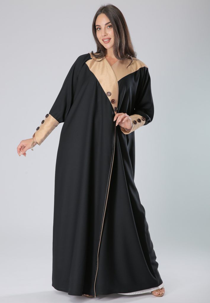 MOiSTREET Beige and Black Fusion Abaya