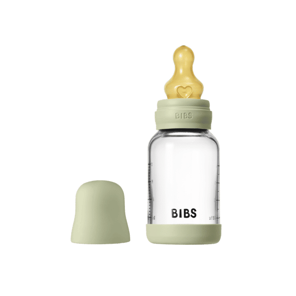 BIBS Glass Baby Bottle Round Latex 120 ml (0 - 3M Sage)