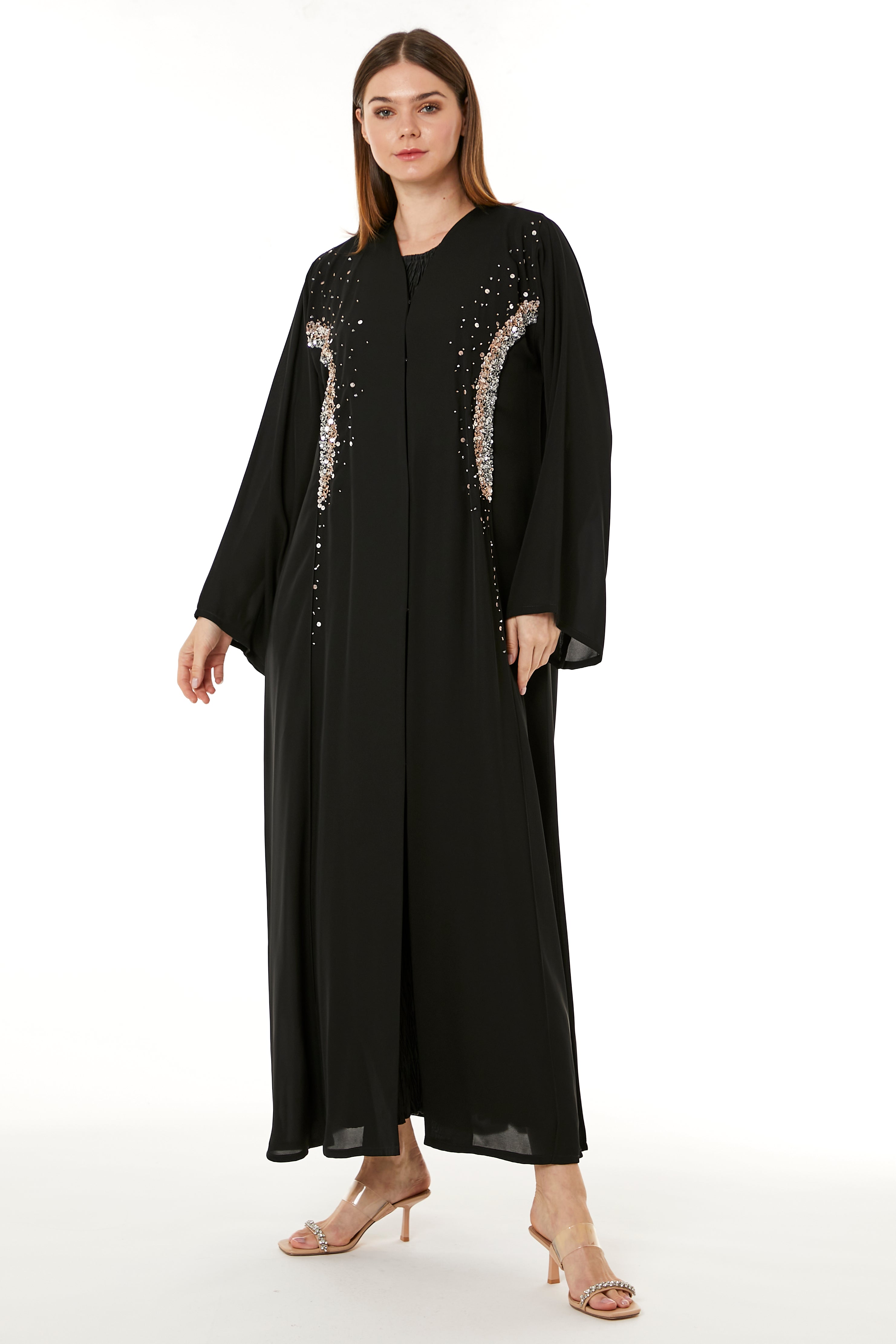 Black Korean Nida Hand Embellished Abaya