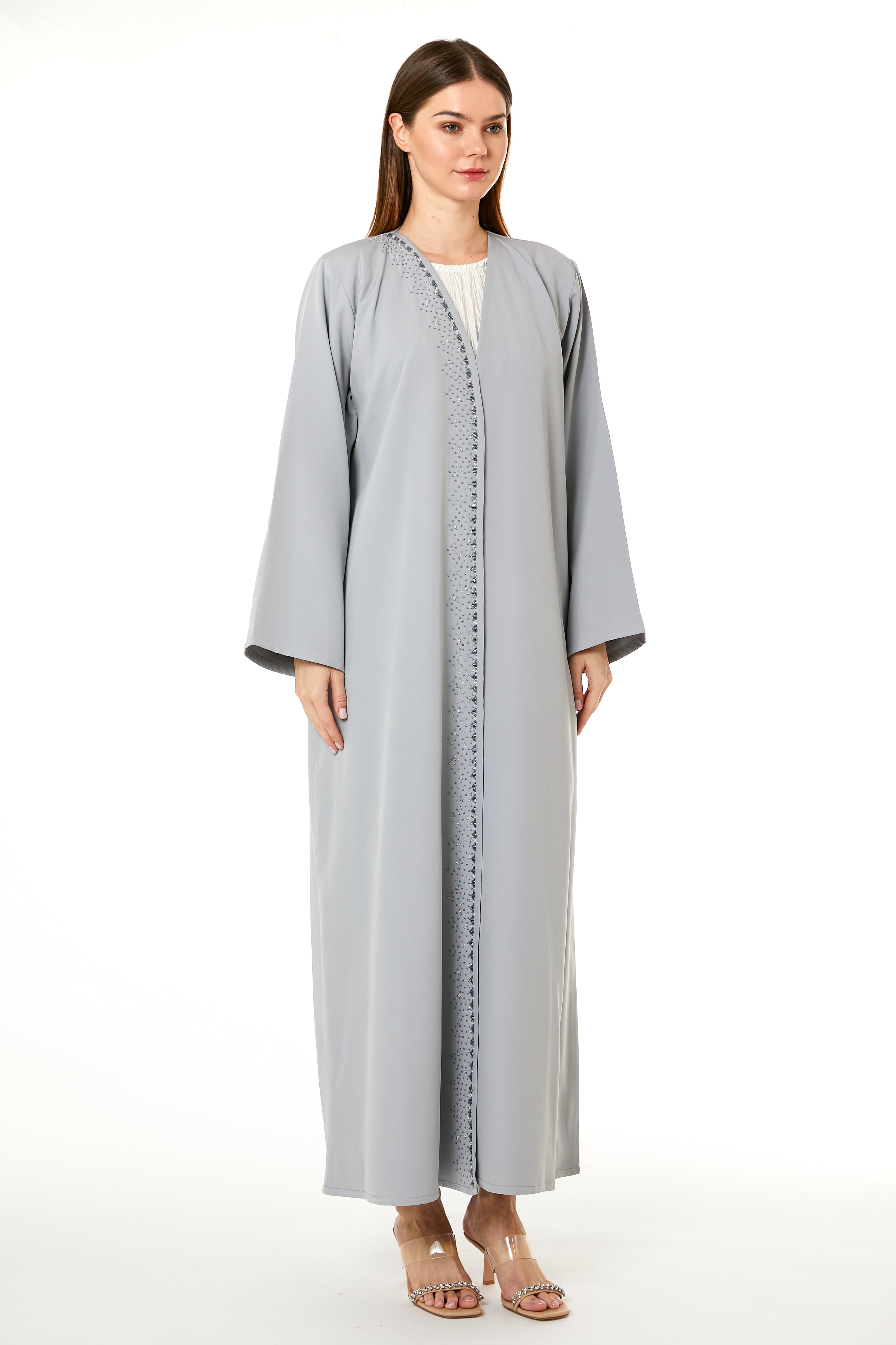 Grey Barbie Crepe Hand Embellished Abaya