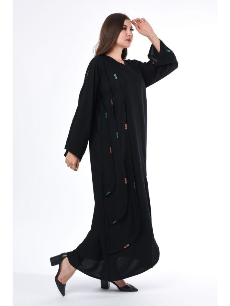 MOiSTREET Black Abaya with Button Detailing