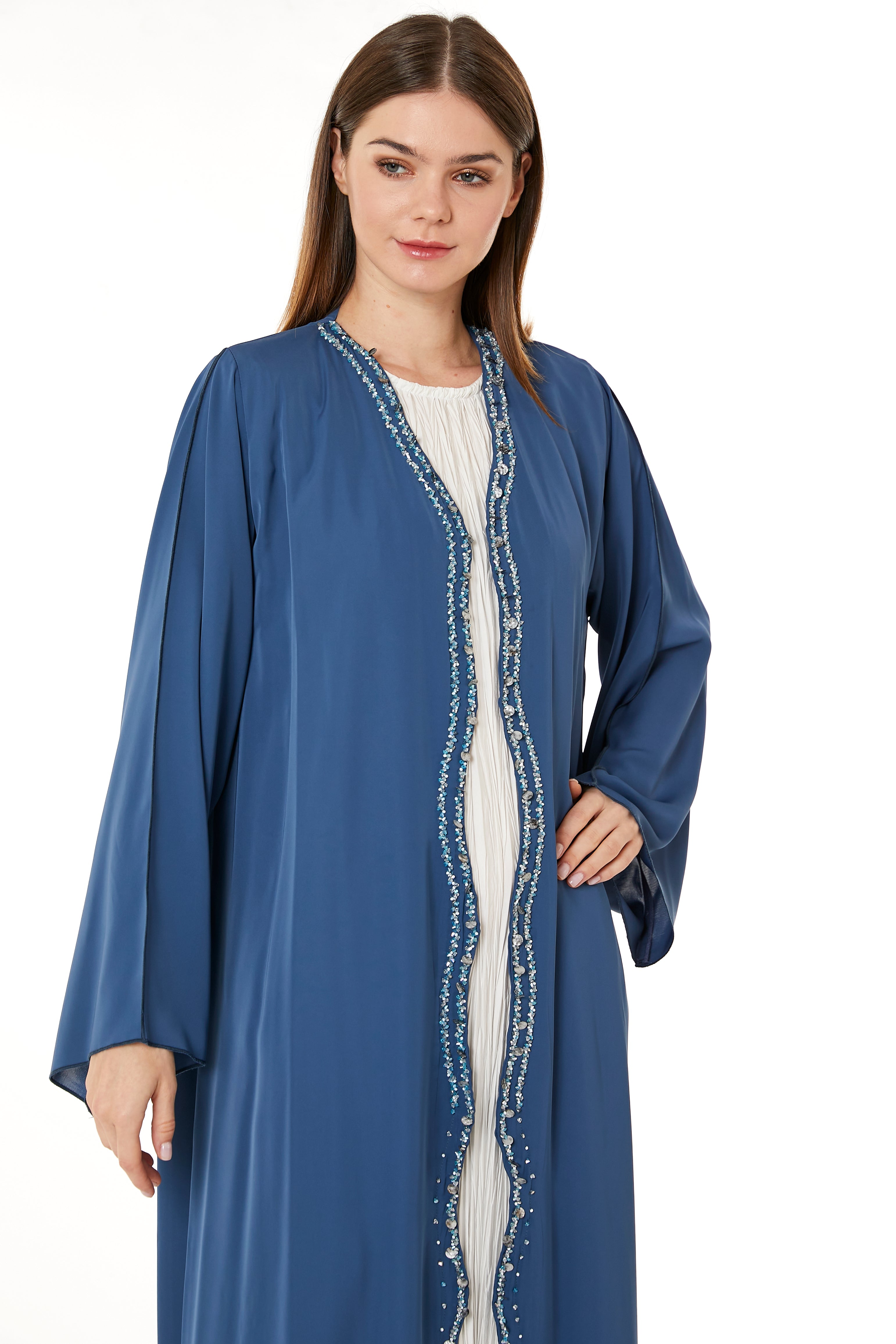 Dark Blue Korean Nida Hand Embellished Abaya