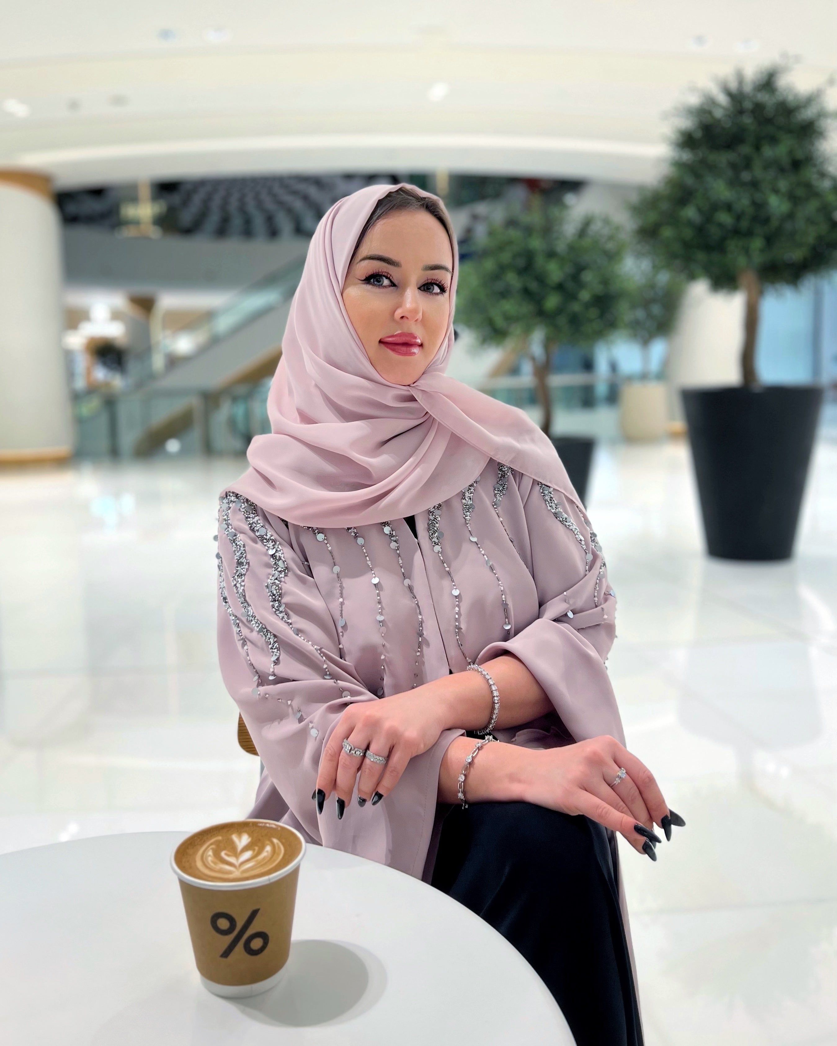 MOiSTREET Lavender Korean Nida  Embroidered Abaya