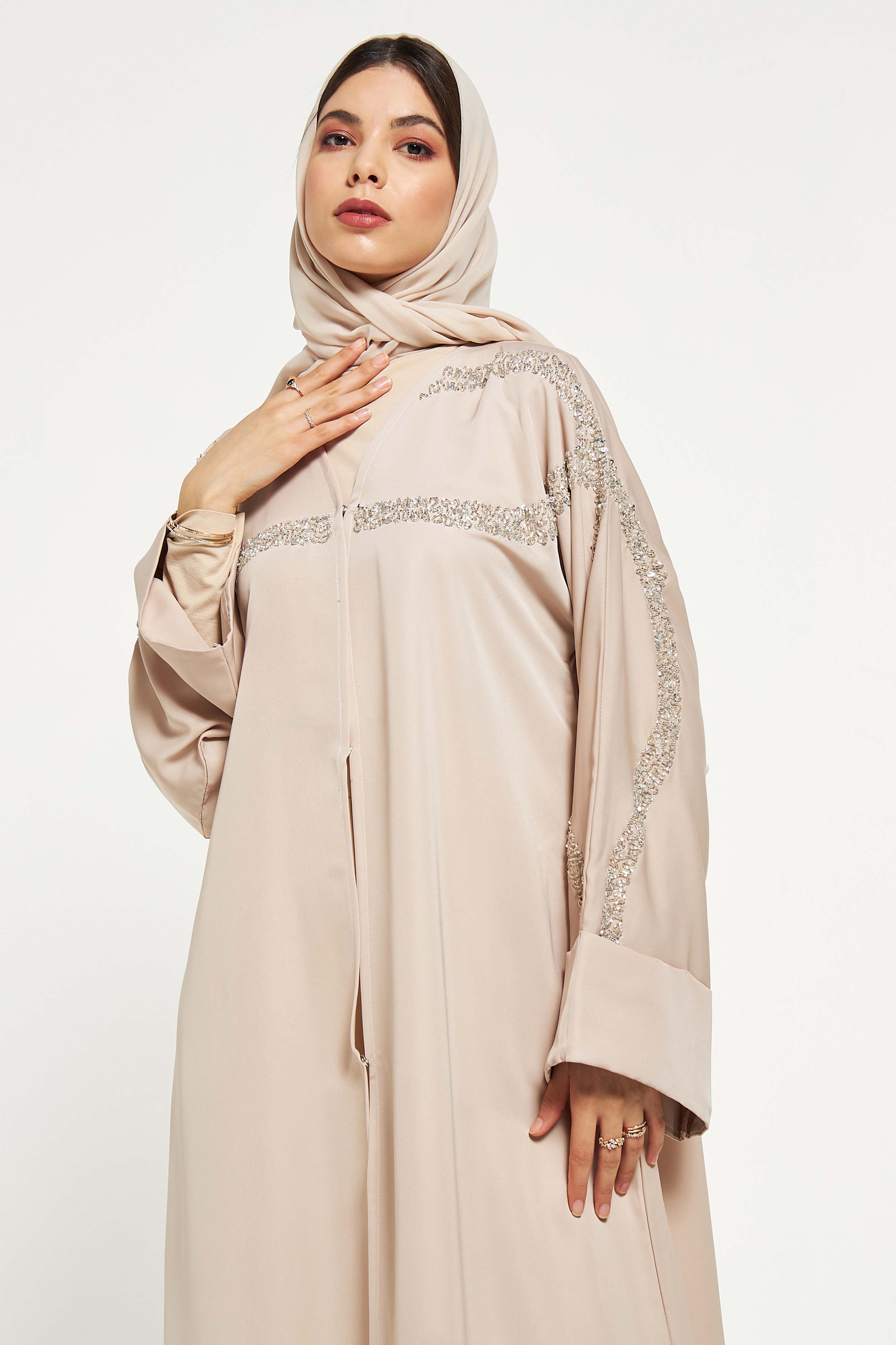 MOiSTREET Embellished Abaya with Sheila