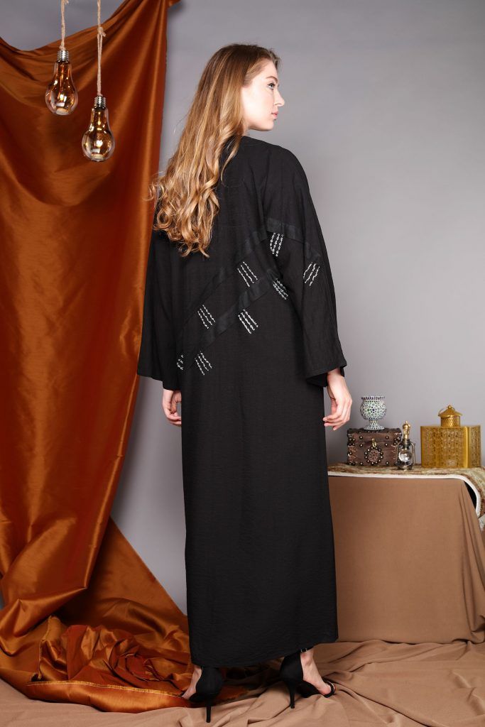 MOiSTREET Black Crystal Embroidery Abaya