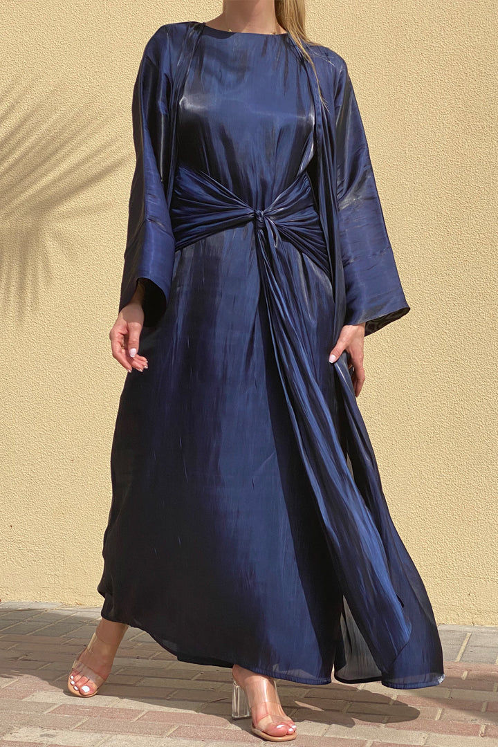 MOiSTREET Rose Organza Navy Abaya Set Comes With 3 Piece