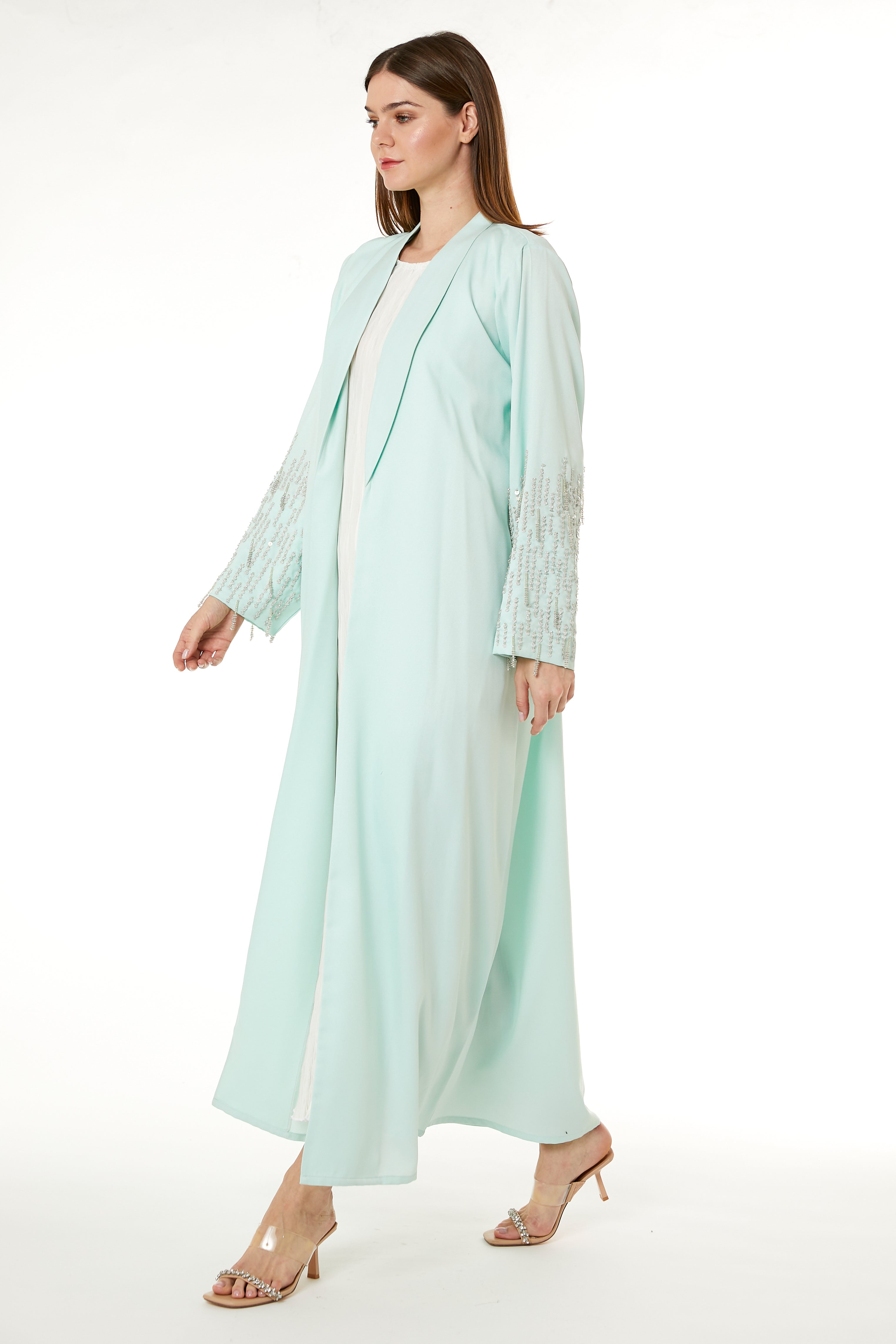 MOiSTREET Green Korean Nida Hand Embellished Abaya