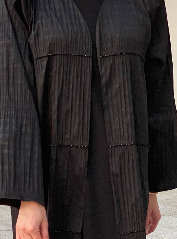 MOiSTREET Polyester Black Wrinkled Embroidery Abaya