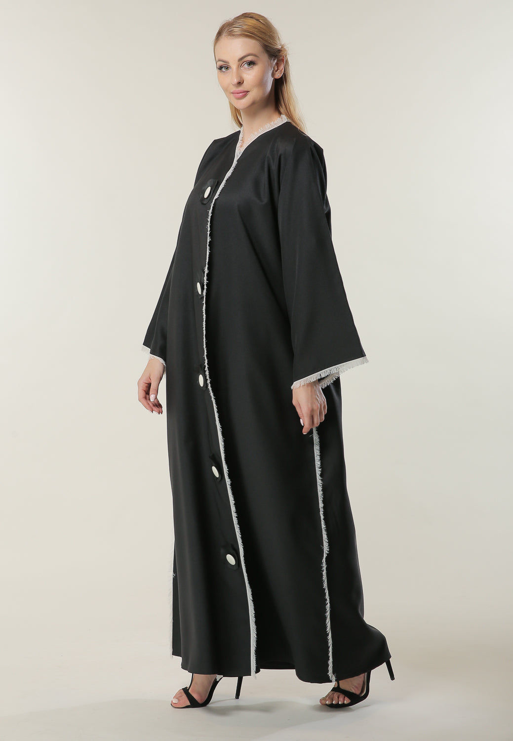 MOiSTREET Black Abaya with Fringed Lace