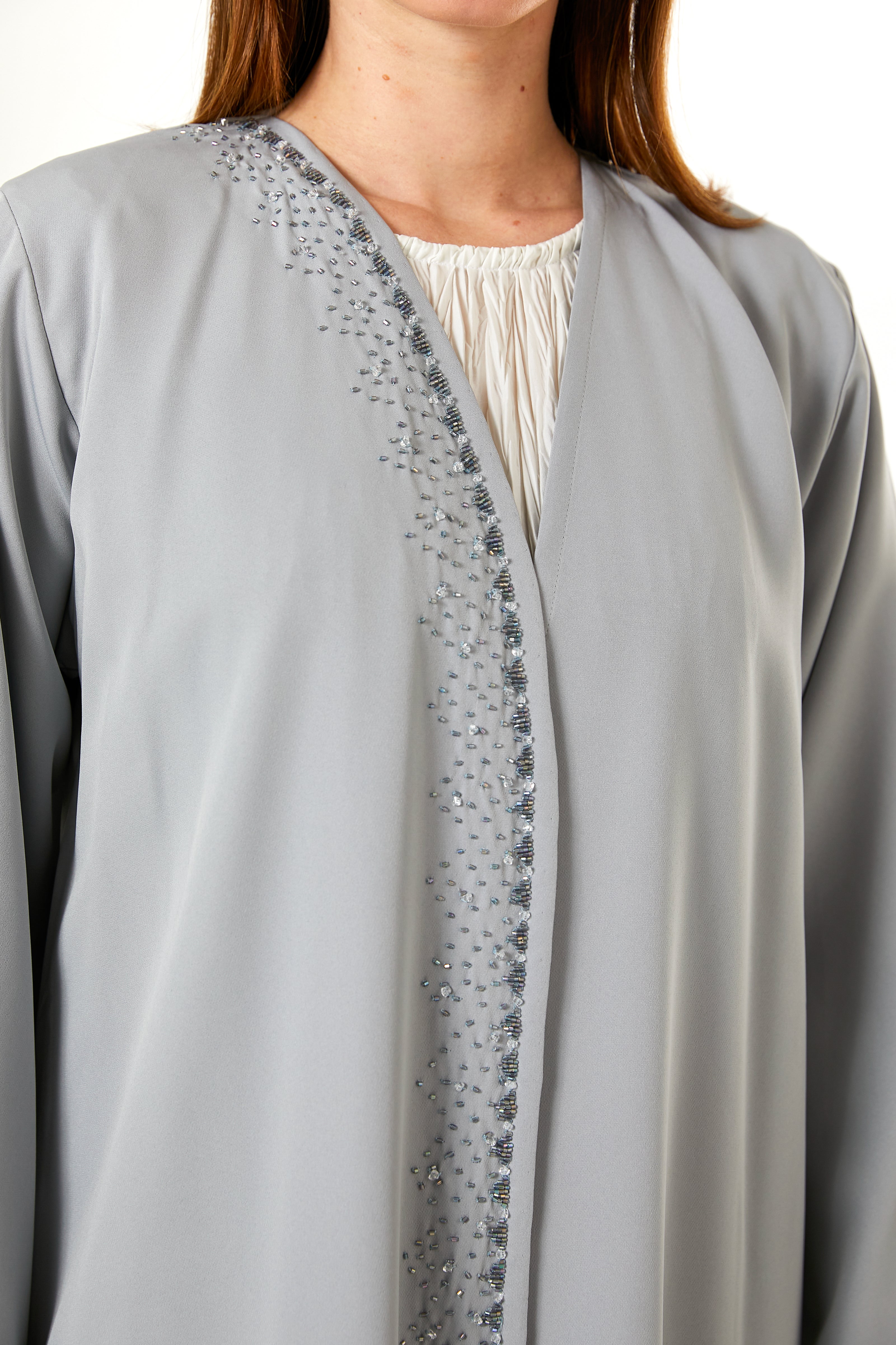 Grey Barbie Crepe Hand Embellished Abaya