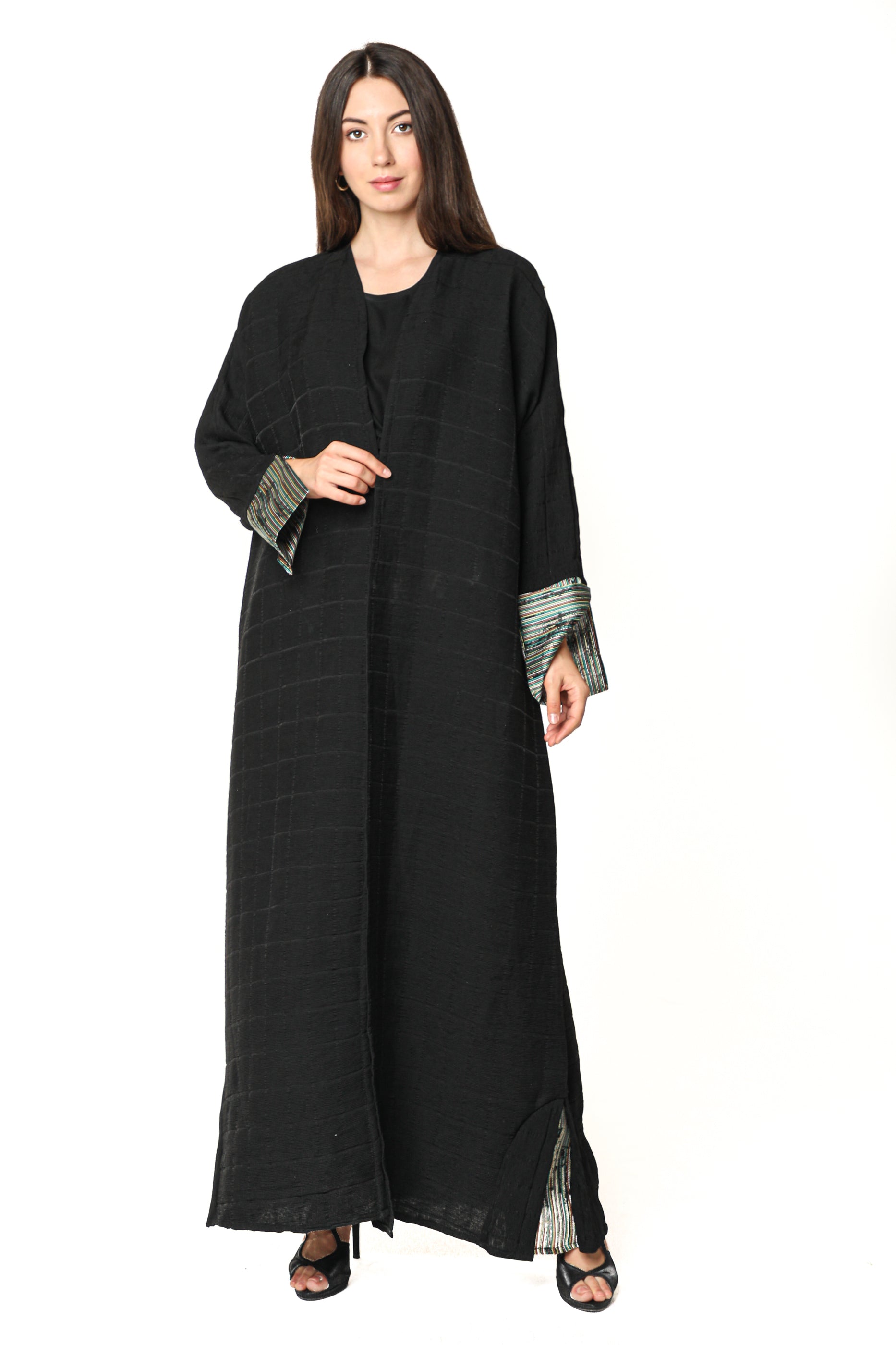 MOiSTREET Black Pleated Fabric Abaya with Colorful Cuffs