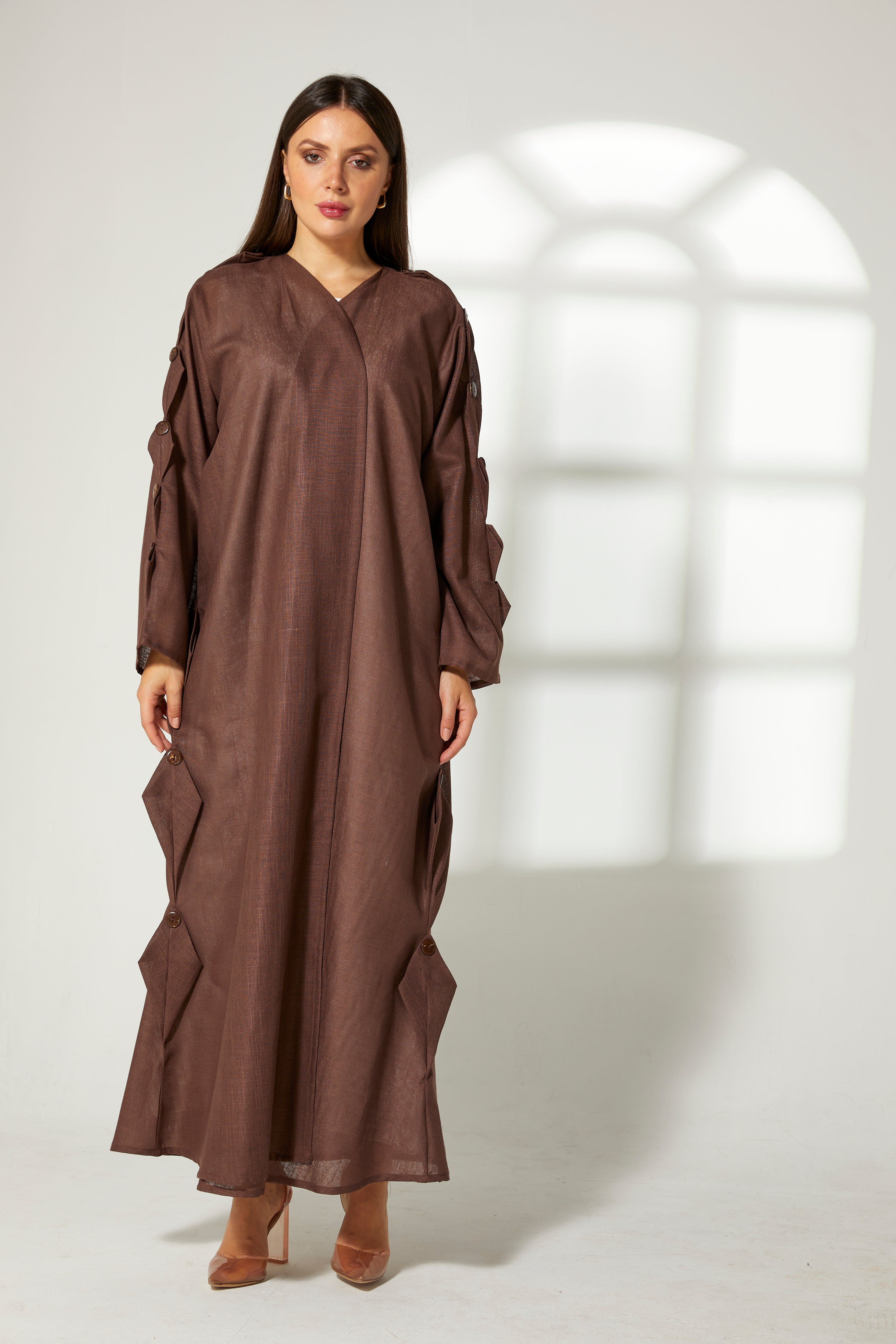 MOiSTREET Brown Linen Abaya