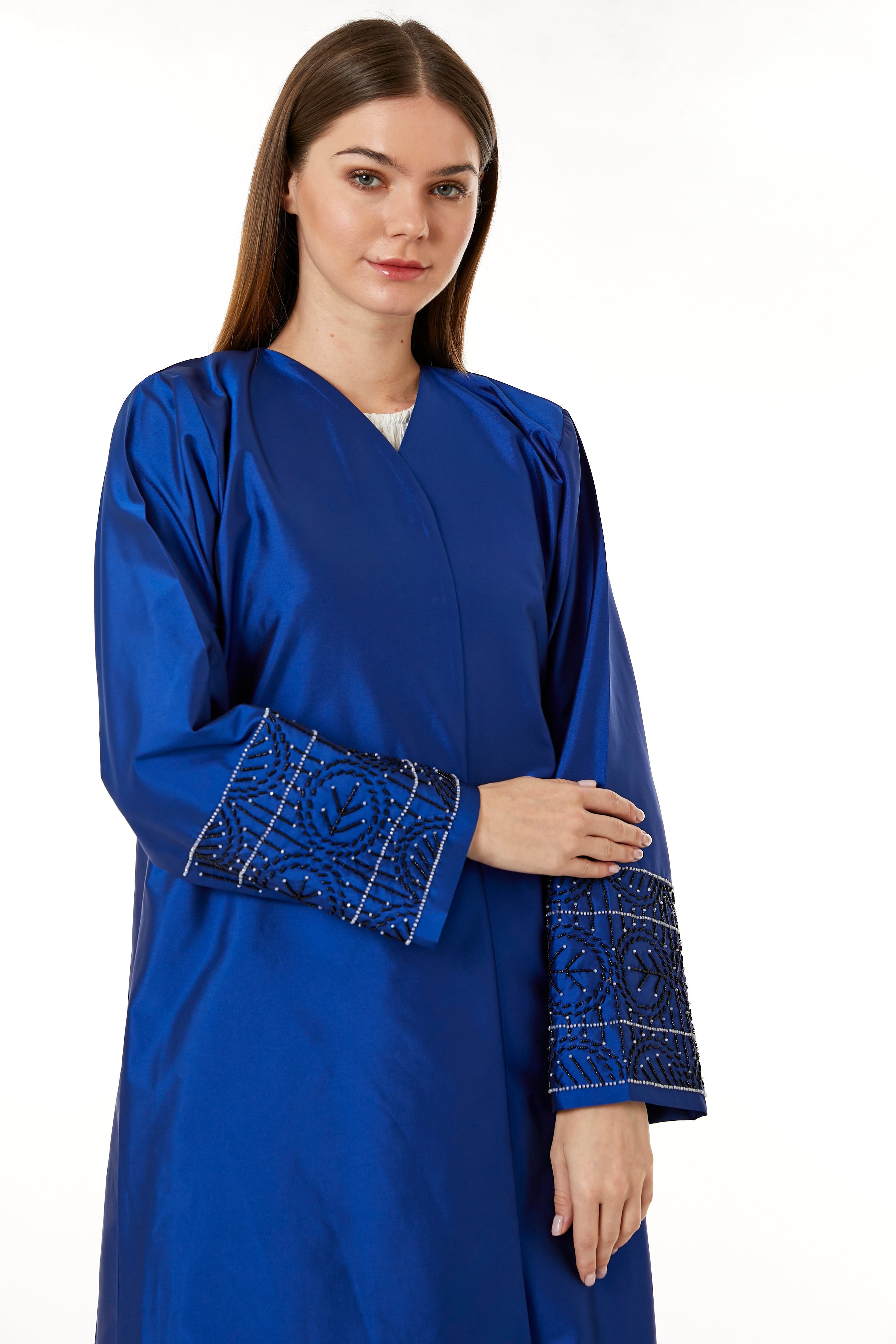 MOiSTREET Royal Blue Victoria Satin Hand Embellished Abaya