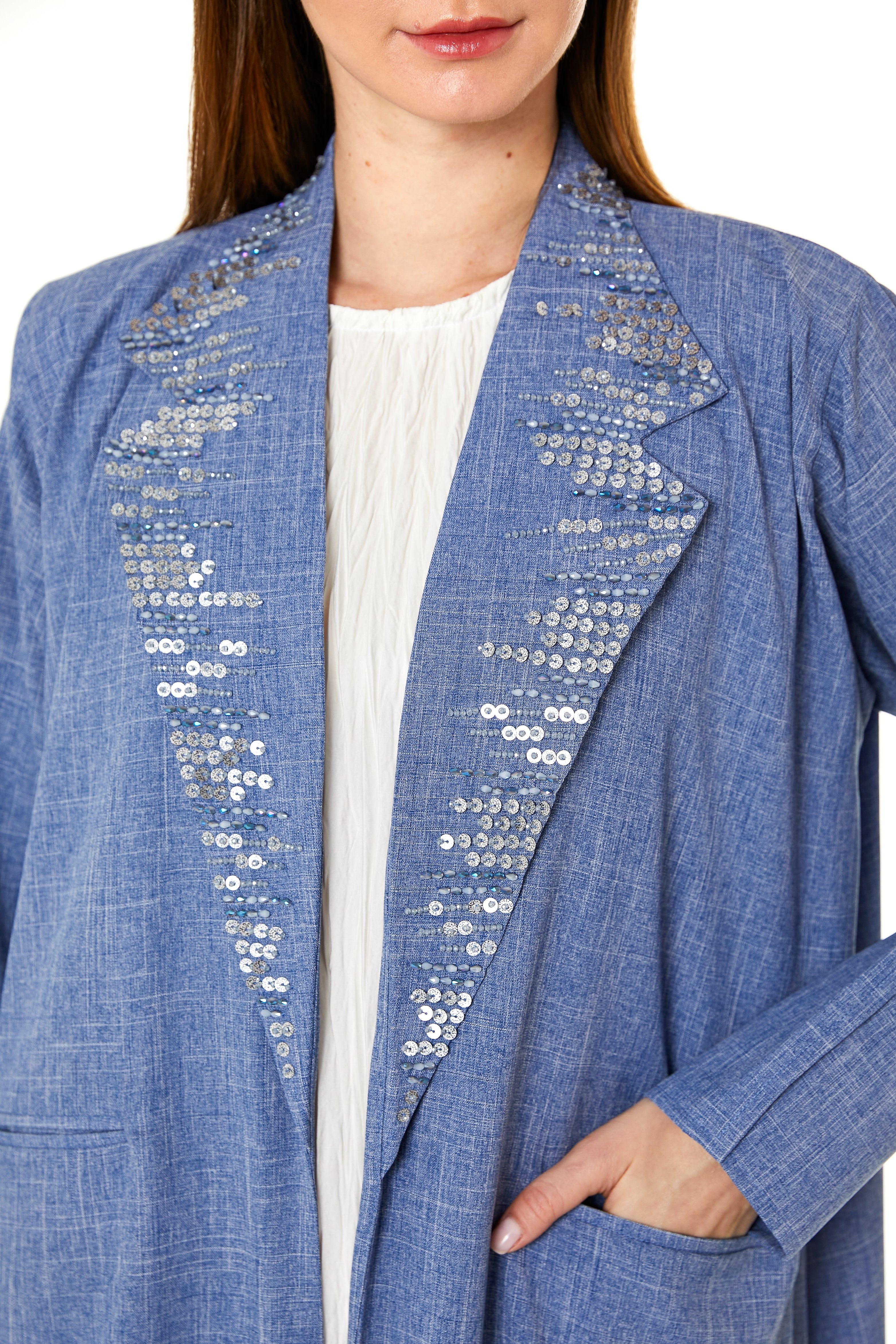 MOiSTREET Blue Melange Hand Embellished Abaya