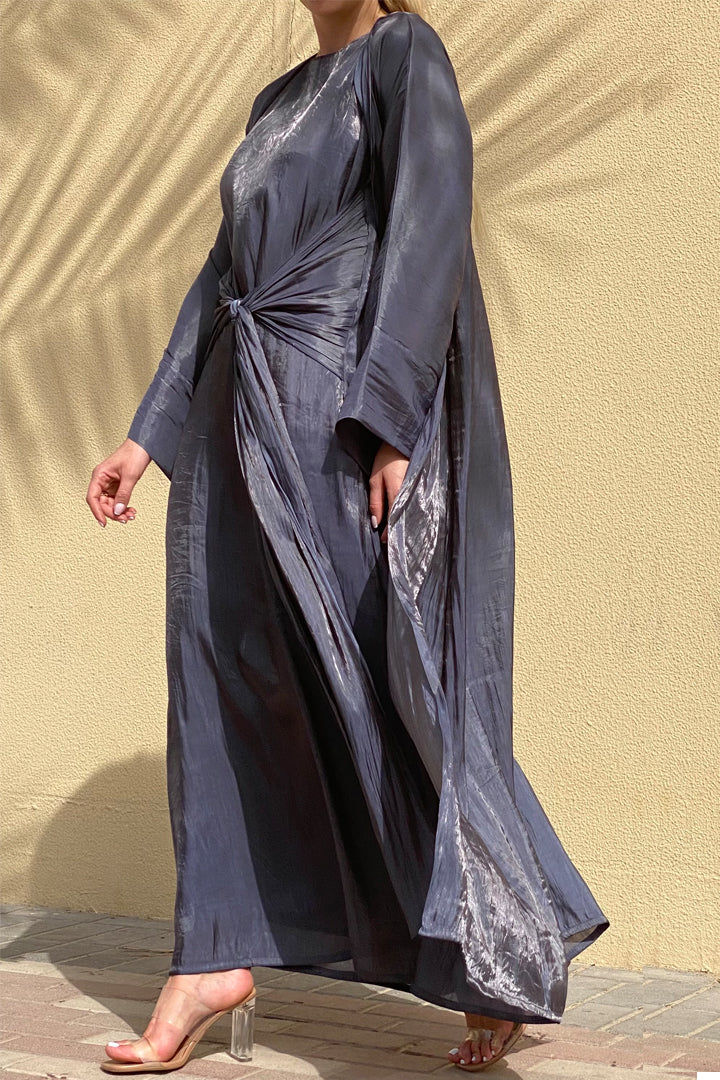 MOiSTREET Rotana Shimmer Mid Grey Abaya Set Comes With 3 Piece